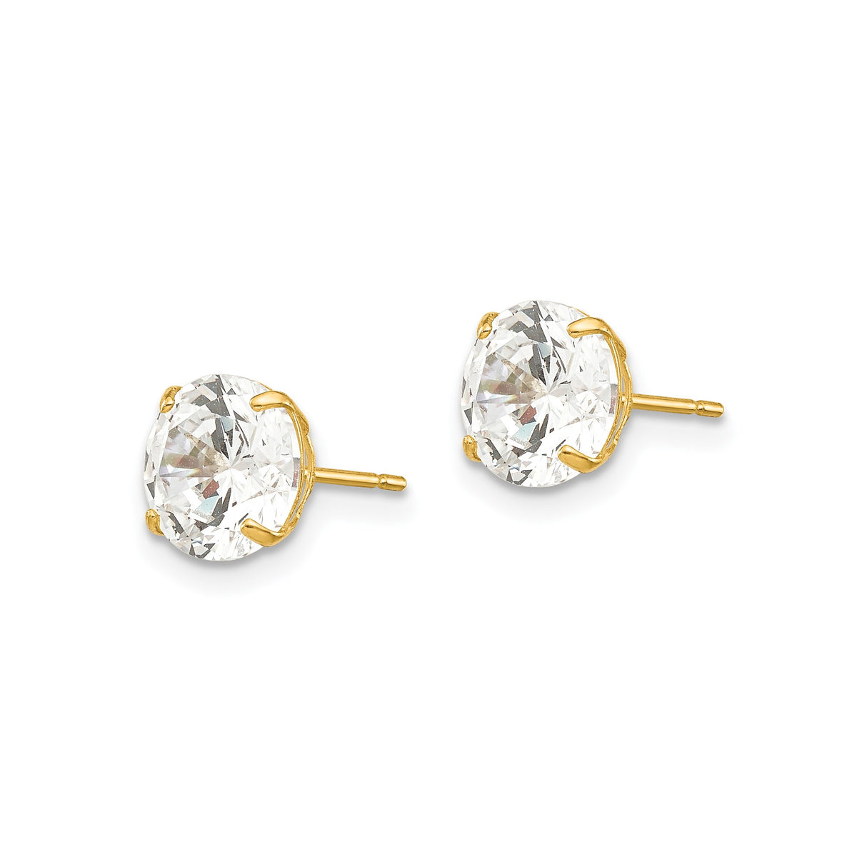 14k Yellow Gold Stud Earrings with Cubic Zirconia, Classic Four-Prong Solitaire Design