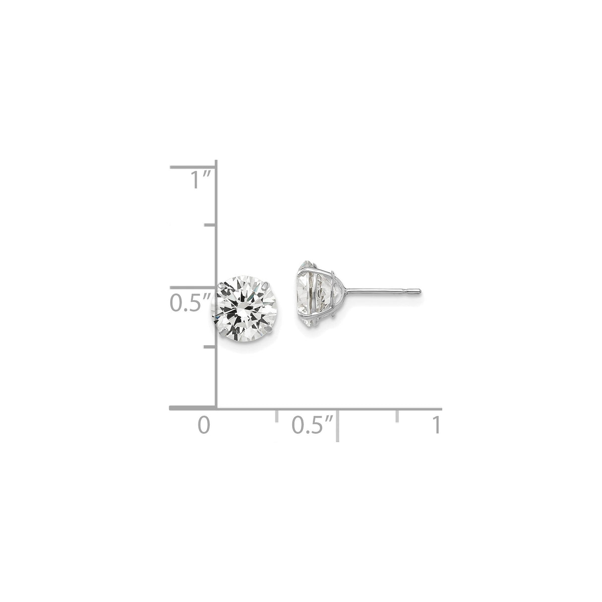 14k White Gold Solitaire Stud Earrings with Cubic Zirconia, Classic Round Four Prong Setting