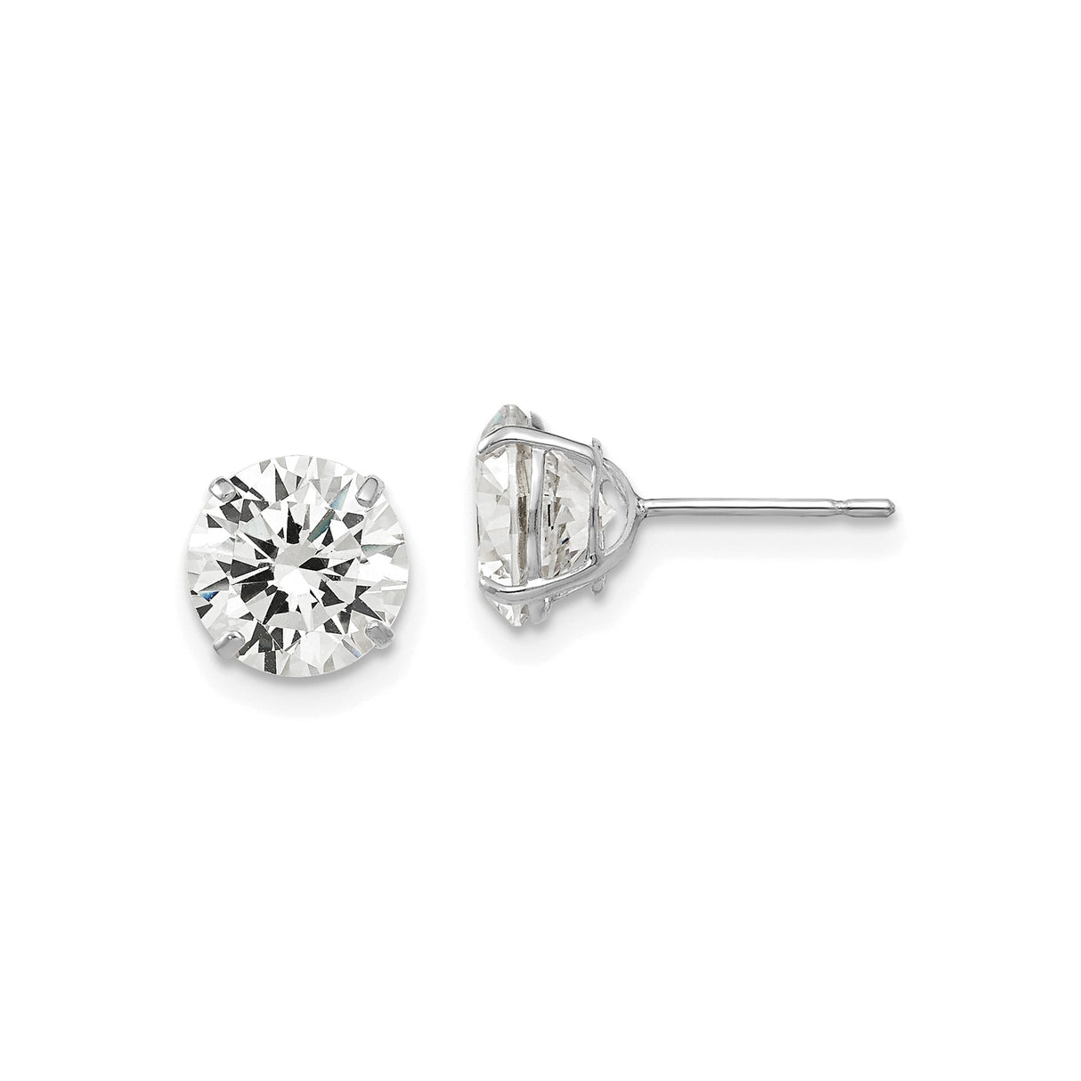 14k White Gold Solitaire Stud Earrings with Cubic Zirconia, Classic Round Four Prong Setting