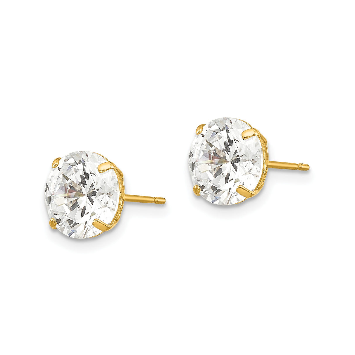 14k Yellow Gold Stud Earrings with Round Cubic Zirconia, Classic Four Prong Solitaire Design