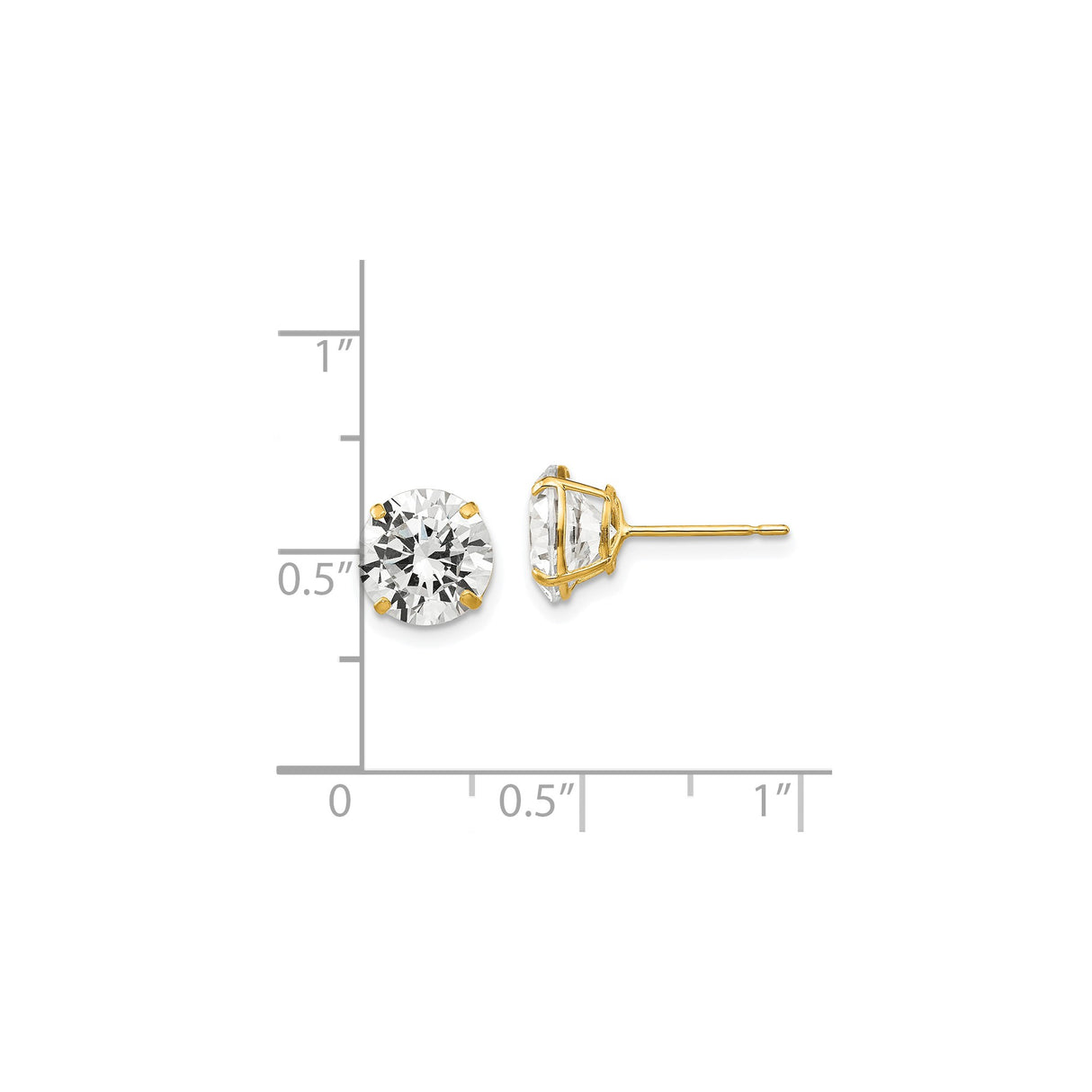 14k Yellow Gold Stud Earrings with Round Cubic Zirconia, Classic Four Prong Solitaire Design