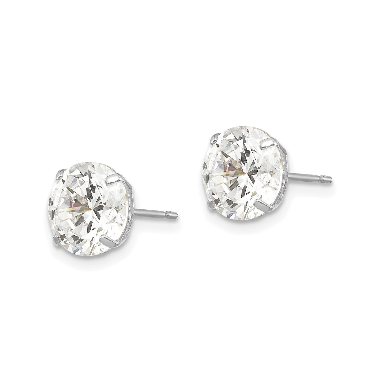 14k White Gold Stud Earrings with Cubic Zirconia, Round Cut Prong Set Minimalist Design for Women