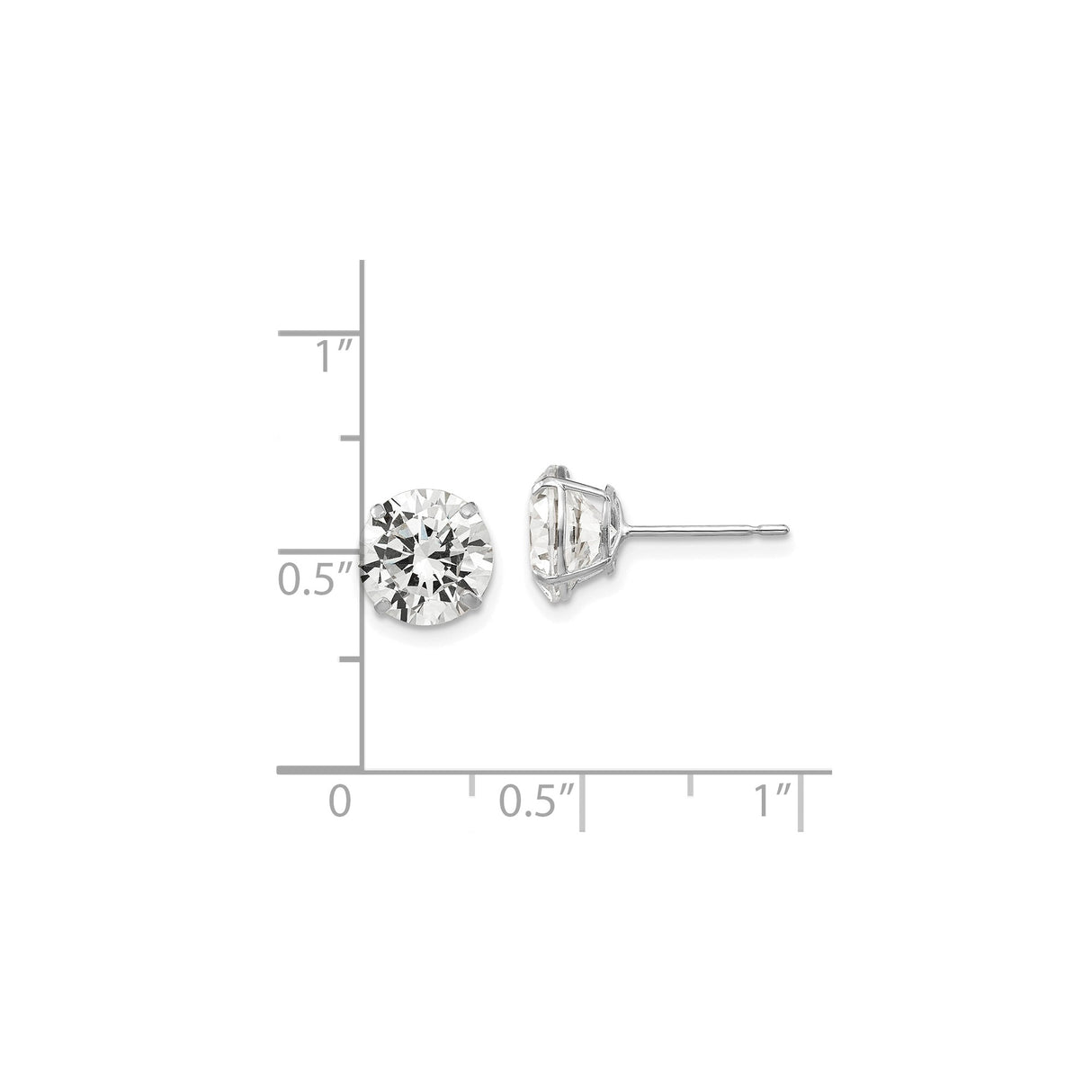 14k White Gold Stud Earrings with Cubic Zirconia, Round Cut Prong Set Minimalist Design for Women