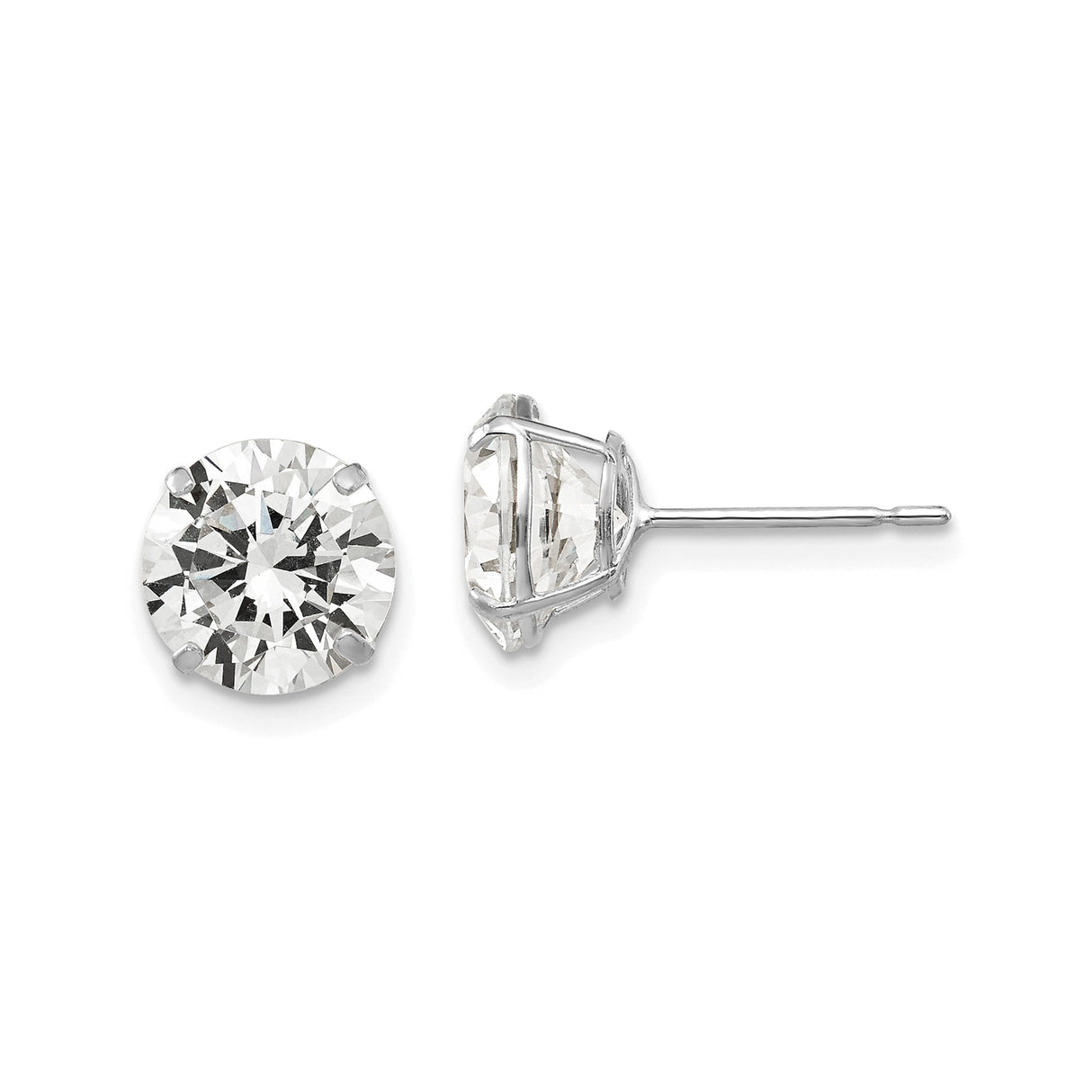 14k White Gold Stud Earrings with Cubic Zirconia, Round Cut Prong Set Minimalist Design for Women