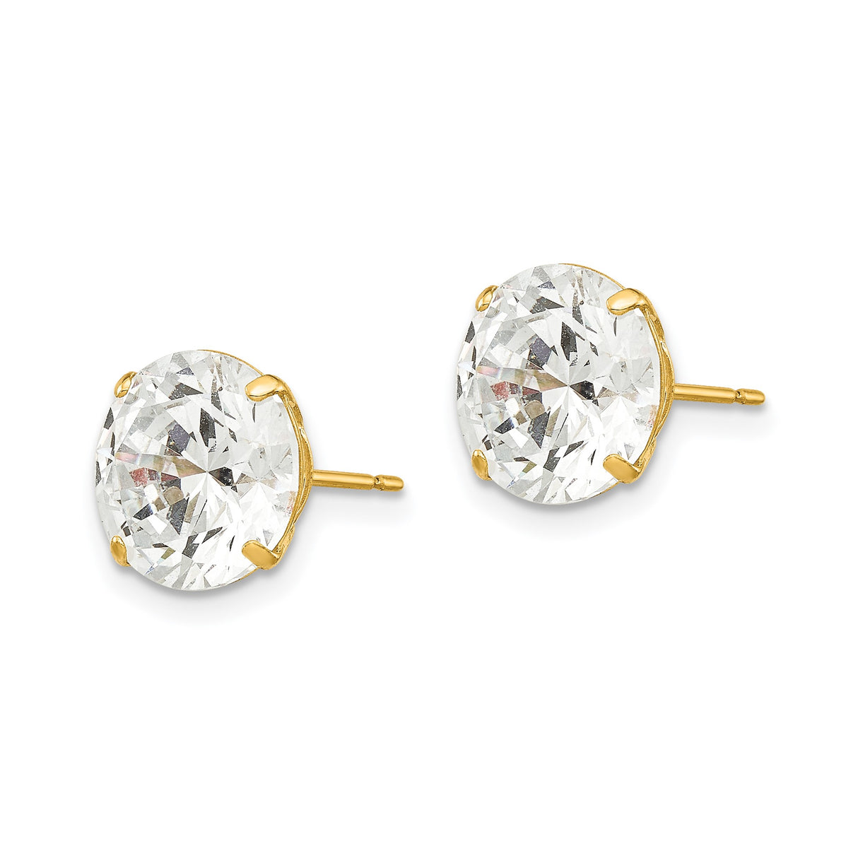 14k Yellow Gold Stud Earrings with Cubic Zirconia, Classic Four-Prong Solitaire Style