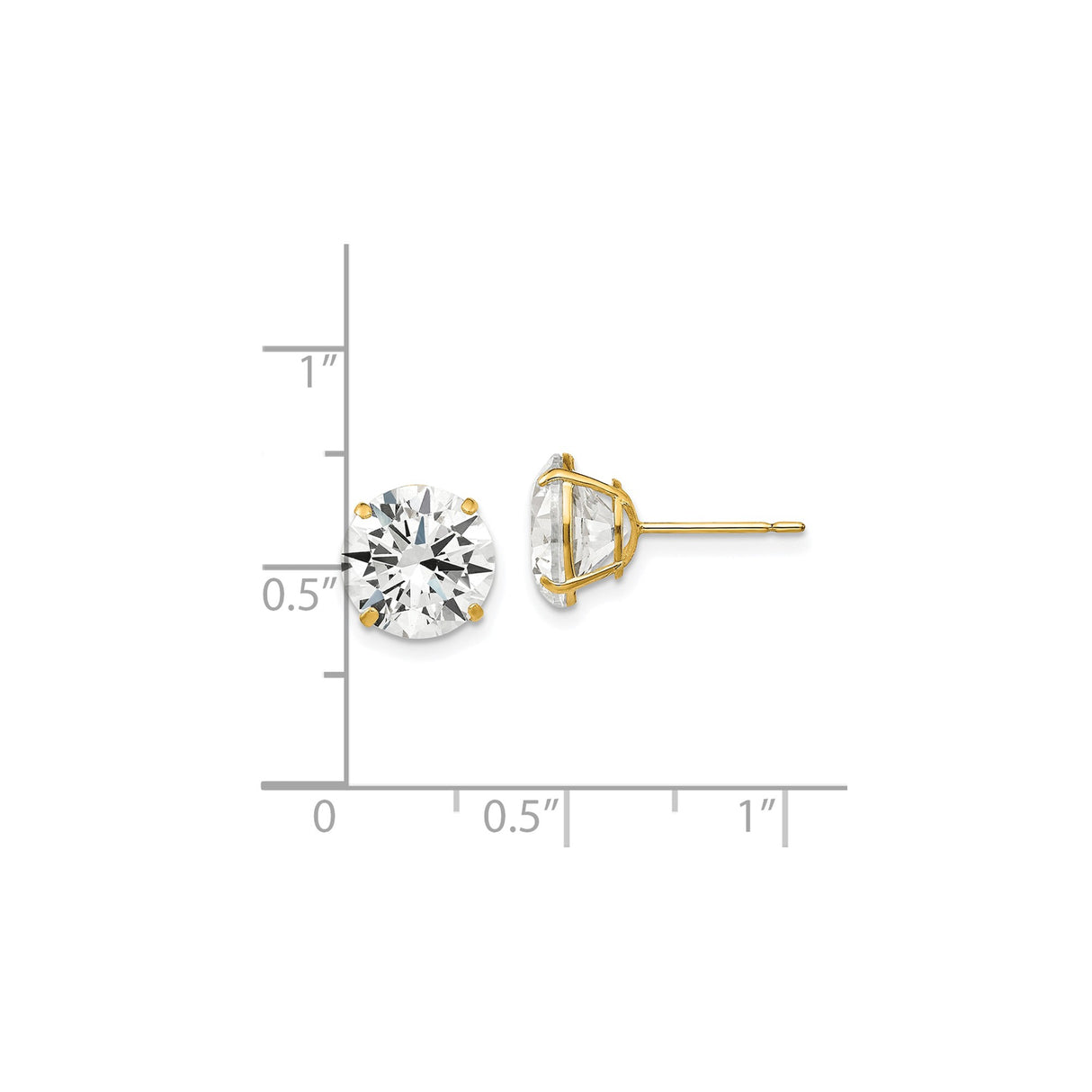 14k Yellow Gold Stud Earrings with Cubic Zirconia, Classic Four-Prong Solitaire Style