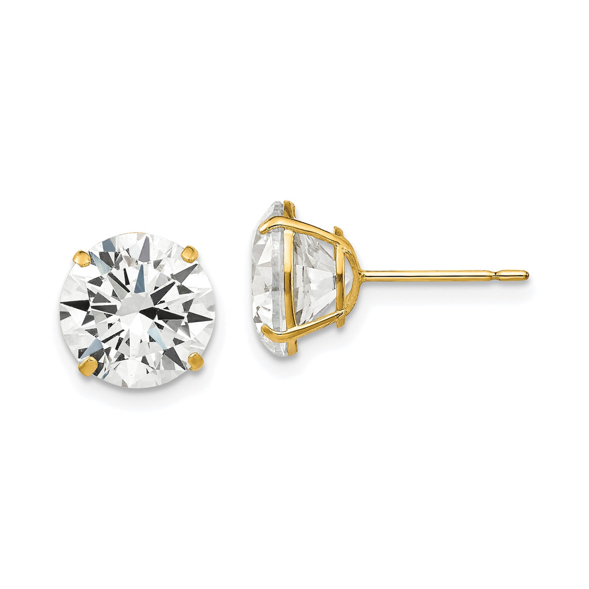 14k Yellow Gold Stud Earrings with Cubic Zirconia, Classic Four-Prong Solitaire Style