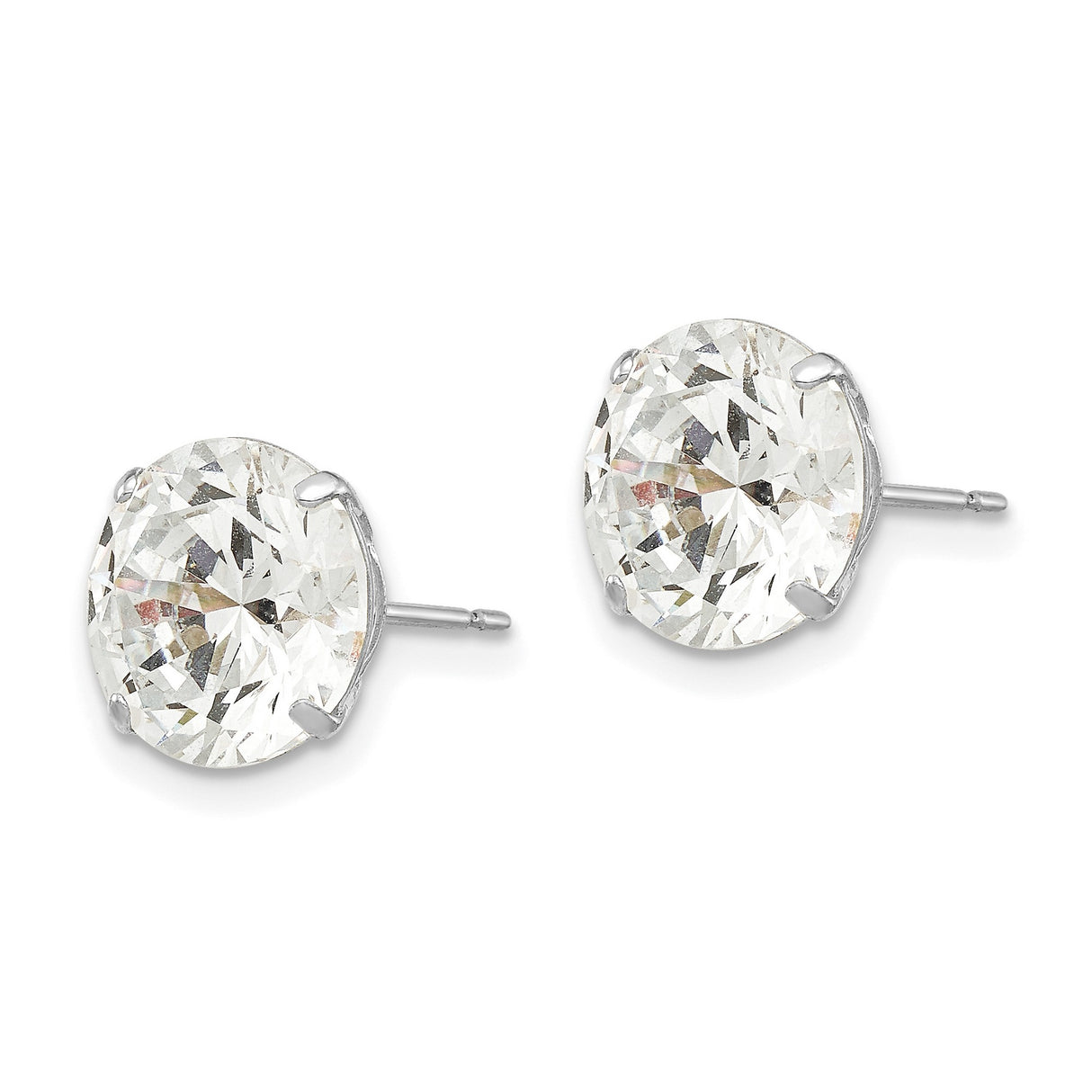 14k White Gold Stud Earrings with Cubic Zirconia, Round Cut Solitaire, Four Prong Setting