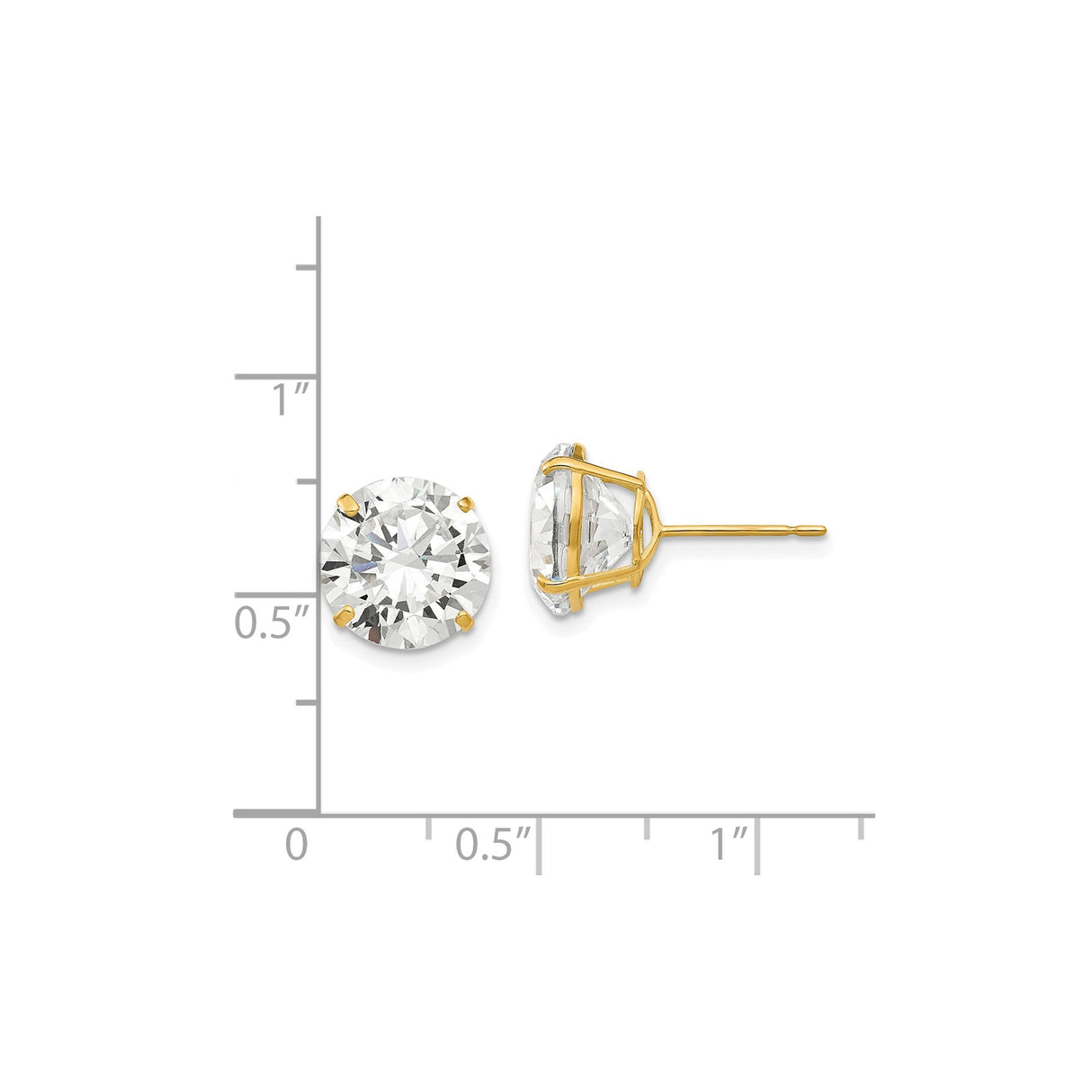 14k Yellow Gold Solitaire Stud Earrings with Cubic Zirconia, Classic Four-Prong Setting