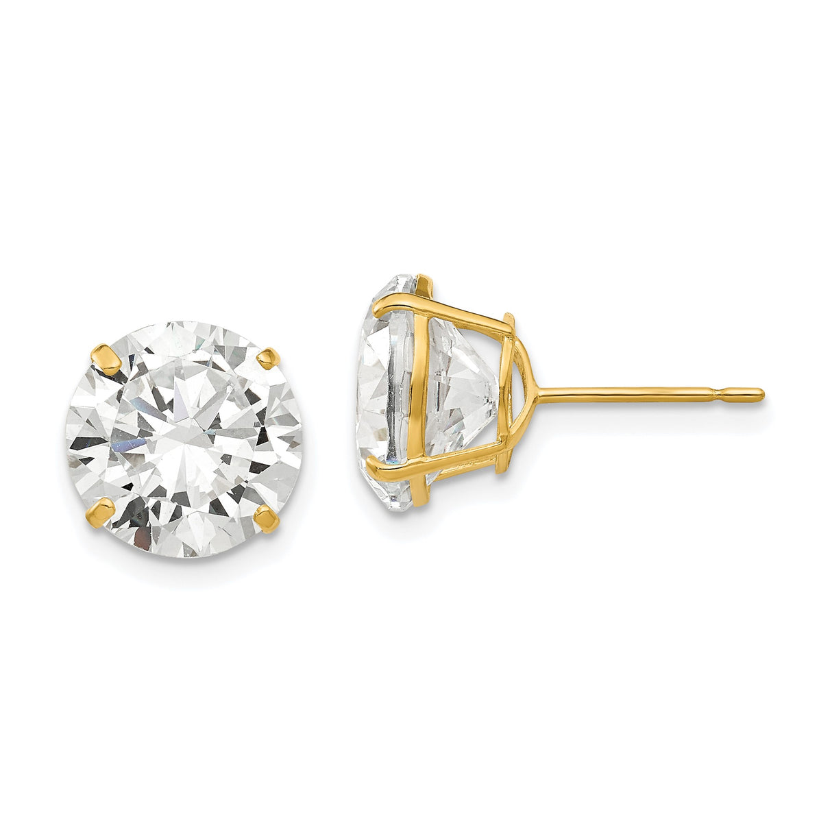 14k Yellow Gold Solitaire Stud Earrings with Cubic Zirconia, Classic Four-Prong Setting