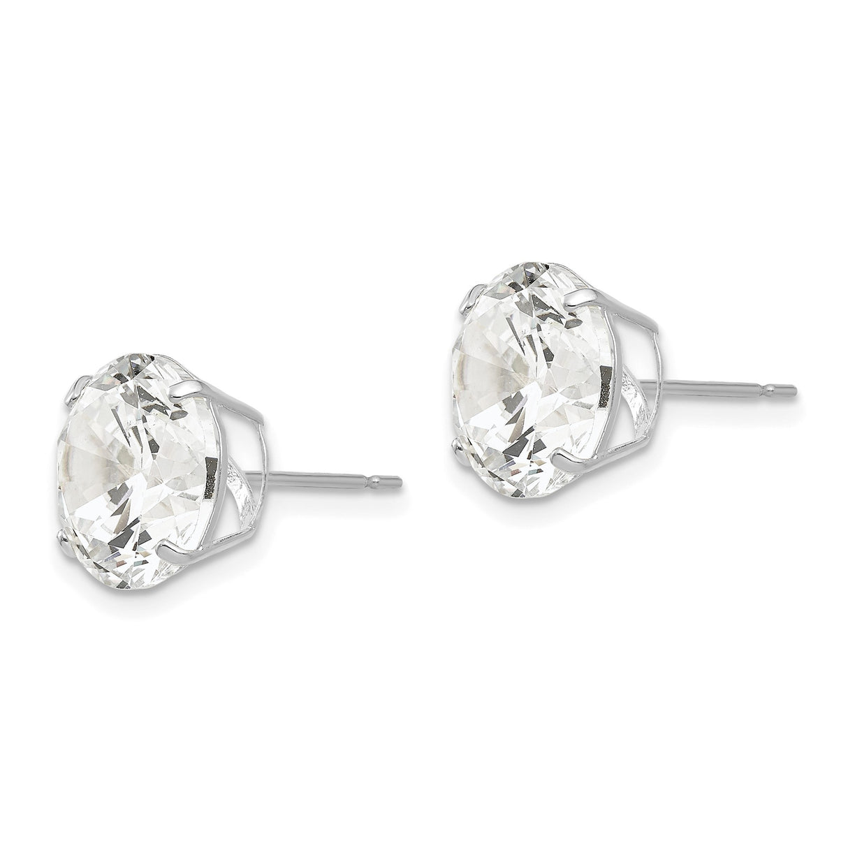 14k White Gold Stud Earrings with Cubic Zirconia, Solitaire Round Four Prong Setting