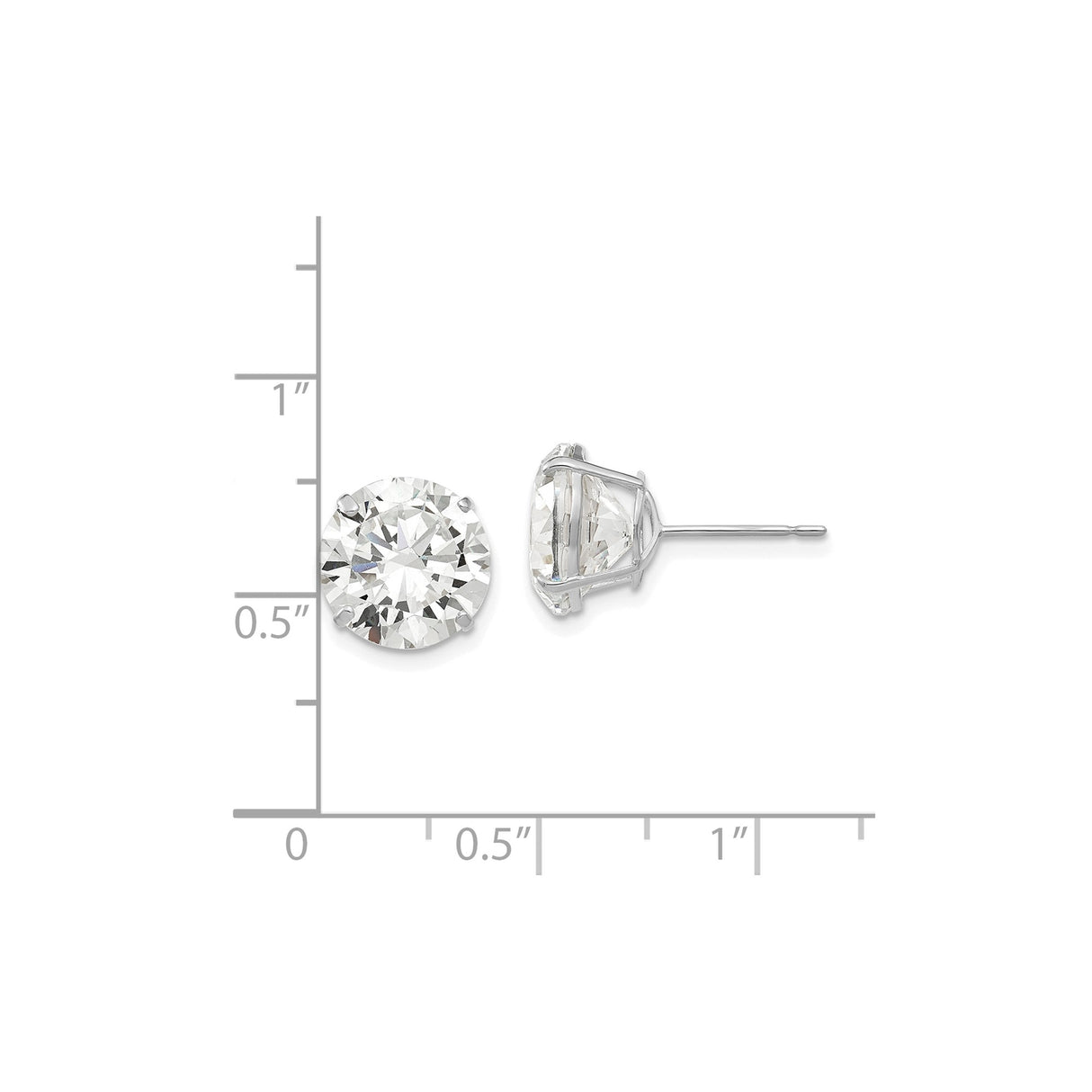14k White Gold Stud Earrings with Cubic Zirconia, Solitaire Round Four Prong Setting