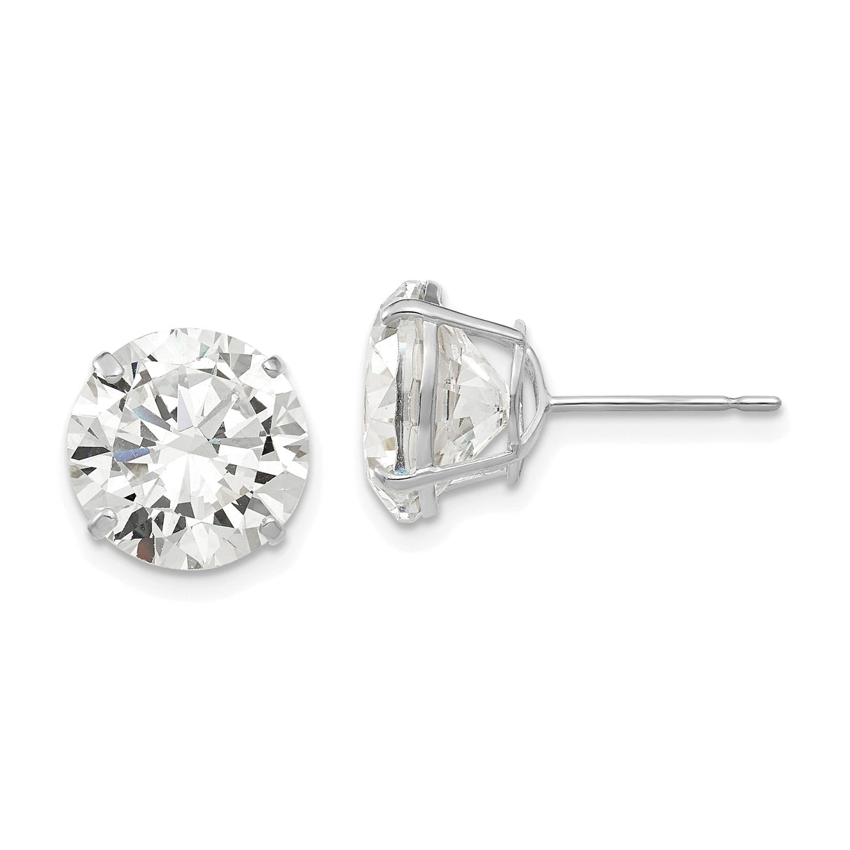 14k White Gold Stud Earrings with Cubic Zirconia, Solitaire Round Four Prong Setting