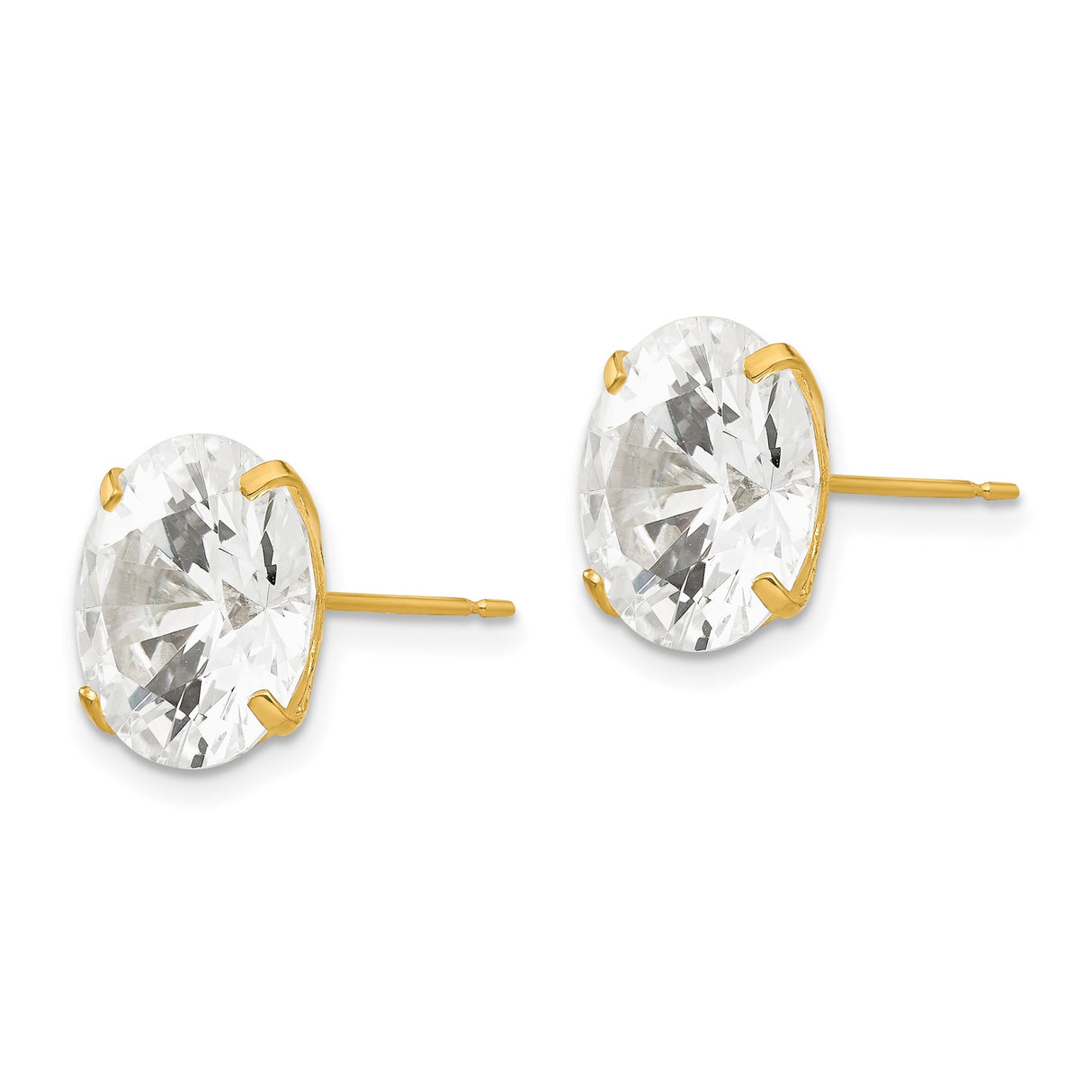 14k Yellow Gold Stud Earrings with Large Cubic Zirconia Solitaire in Prong Setting