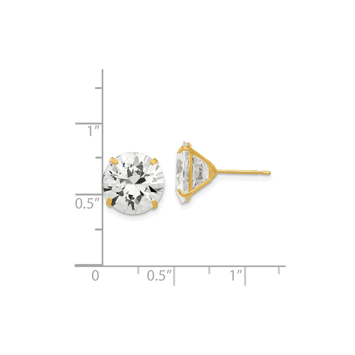 14k Yellow Gold Stud Earrings with Large Cubic Zirconia Solitaire in Prong Setting