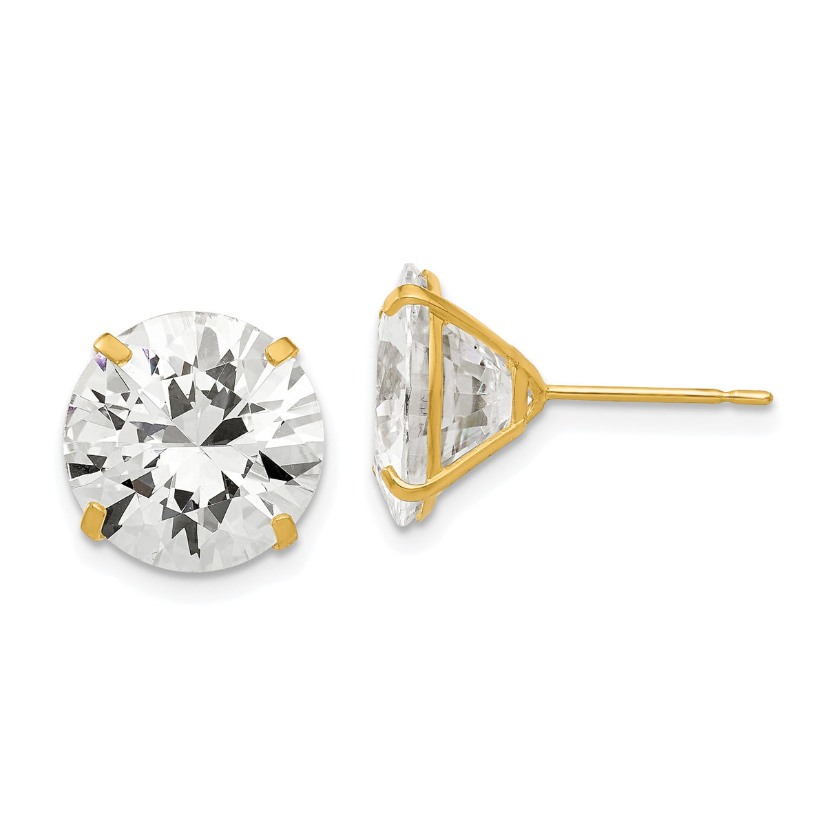 14k Yellow Gold Stud Earrings with Large Cubic Zirconia Solitaire in Prong Setting