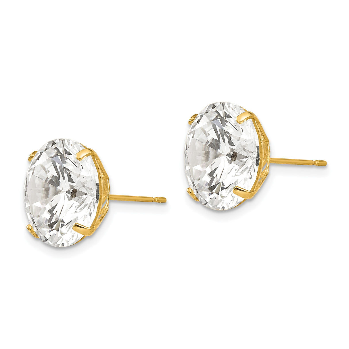 14k Yellow Gold Solitaire Stud Earrings with Cubic Zirconia, Classic Four Prong Setting