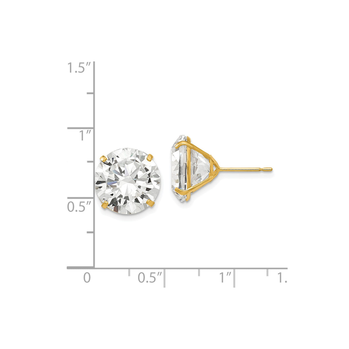 14k Yellow Gold Solitaire Stud Earrings with Cubic Zirconia, Classic Four Prong Setting