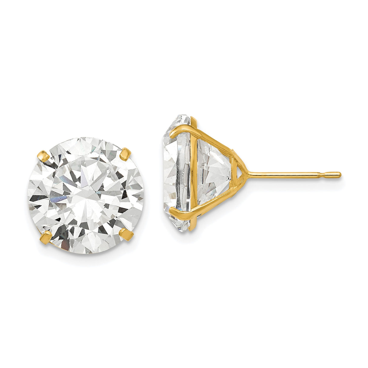 14k Yellow Gold Solitaire Stud Earrings with Cubic Zirconia, Classic Four Prong Setting