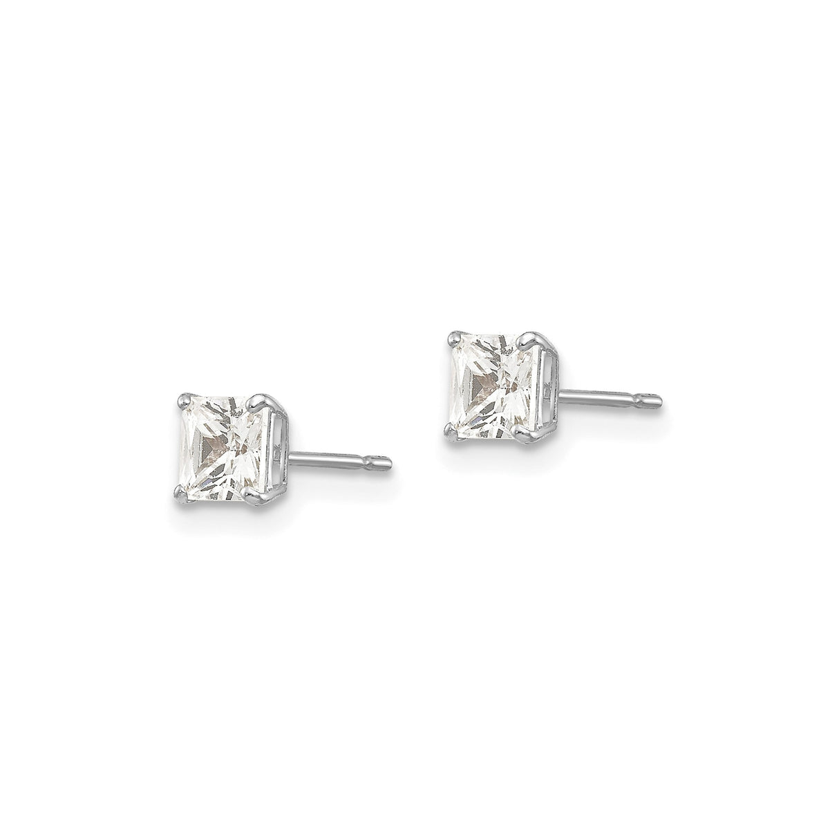 14k White Gold Princess Cut Stud Earrings with Cubic Zirconia, Minimalist Square Design