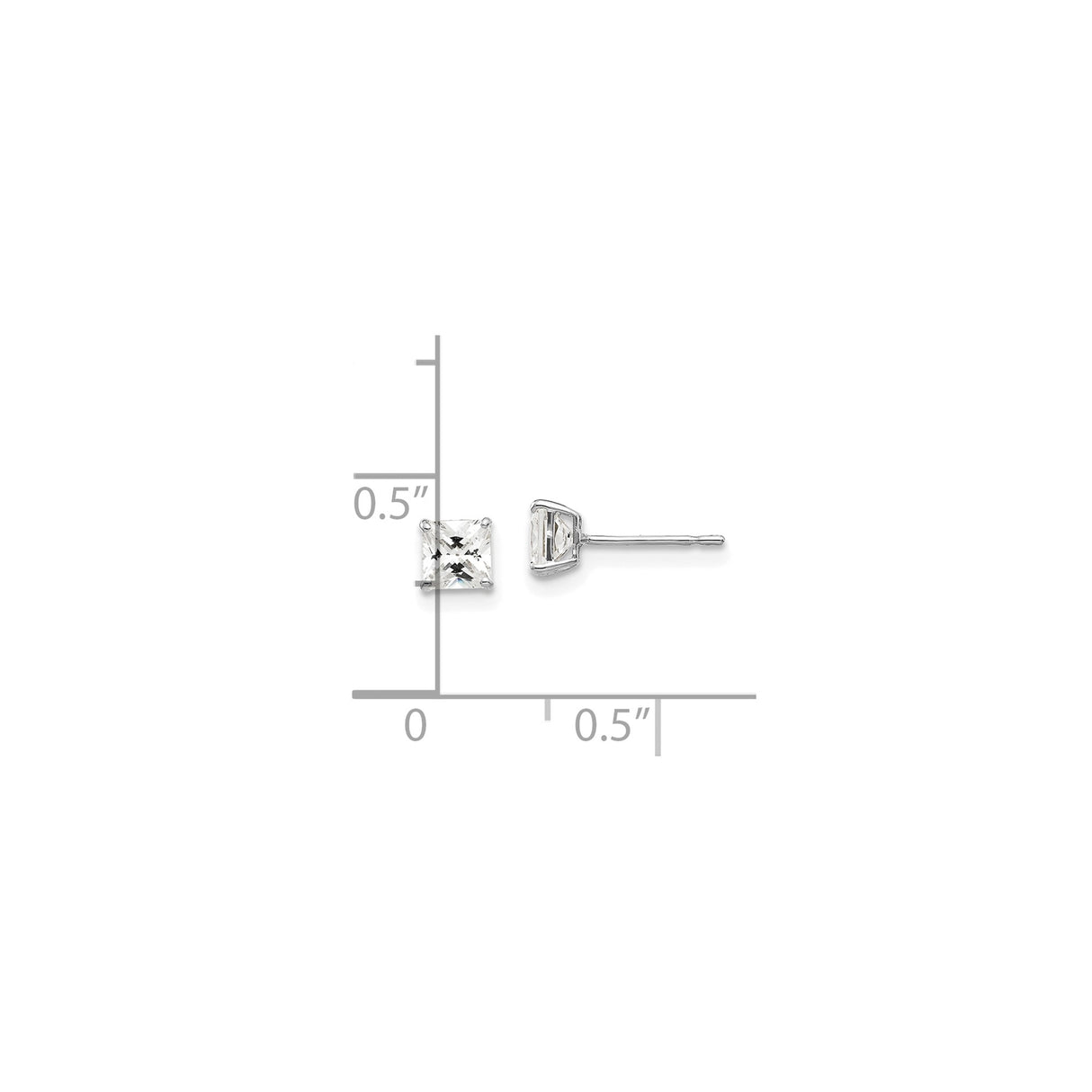 14k White Gold Princess Cut Stud Earrings with Cubic Zirconia, Minimalist Square Design