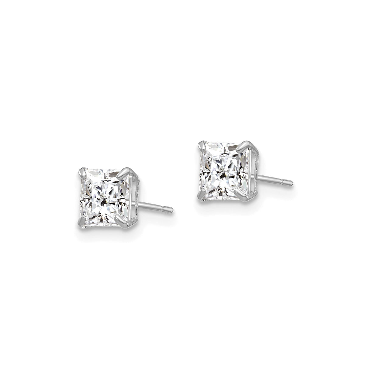 14k White Gold Stud Earrings with Square Princess Cut Cubic Zirconia, Classic Minimalist Design