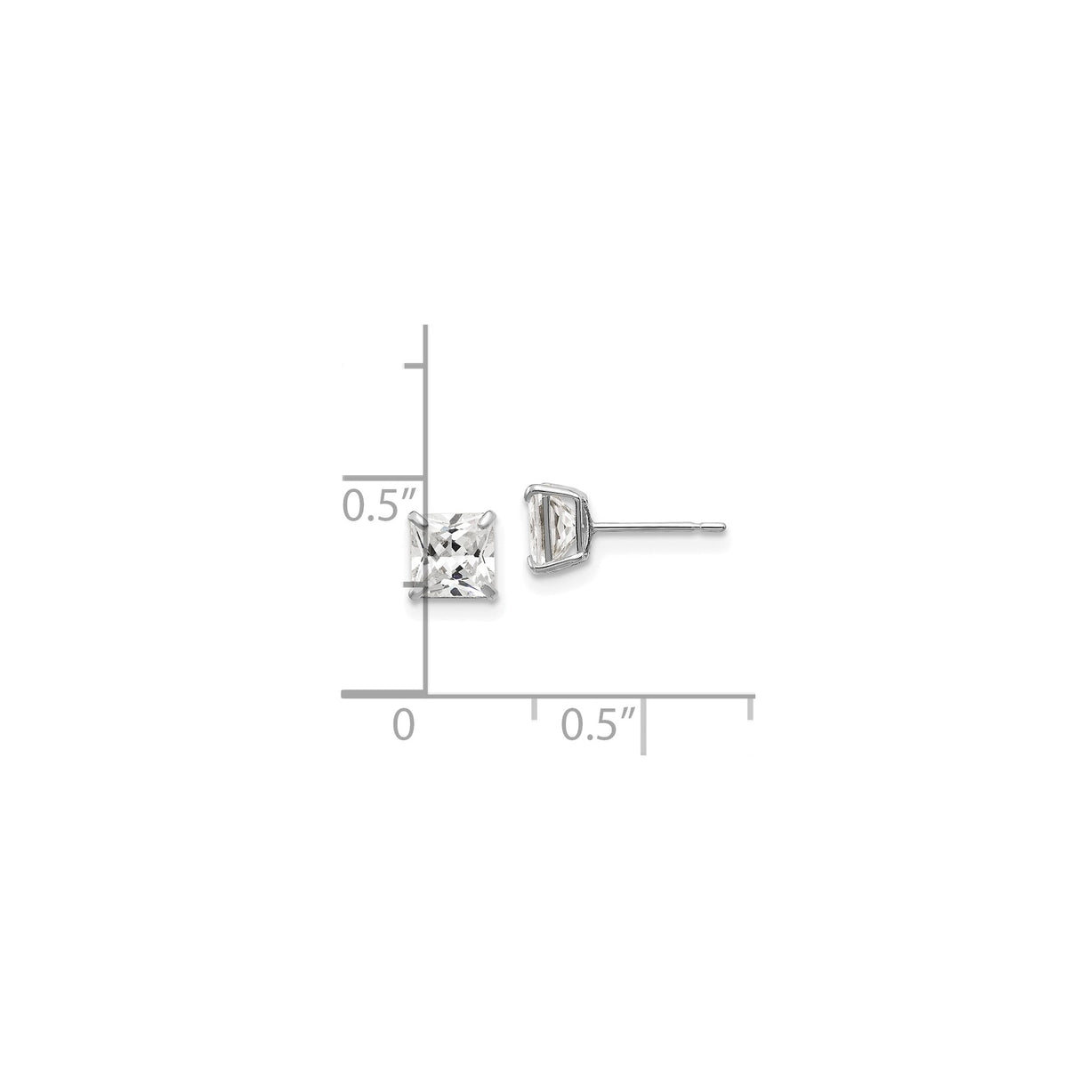 14k White Gold Stud Earrings with Square Princess Cut Cubic Zirconia, Classic Minimalist Design