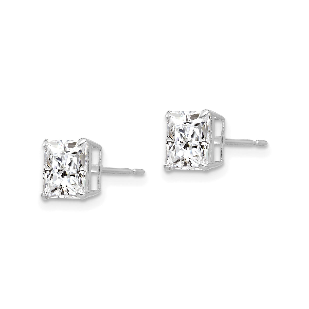 14k White Gold Stud Earrings with Cubic Zirconia, Princess Cut, Four-Prong Setting, Classic Style