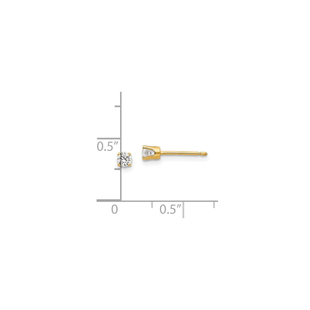 14k Yellow Gold Stud Earrings with Round Cut Cubic Zirconia in Four Prong Solitaire Setting