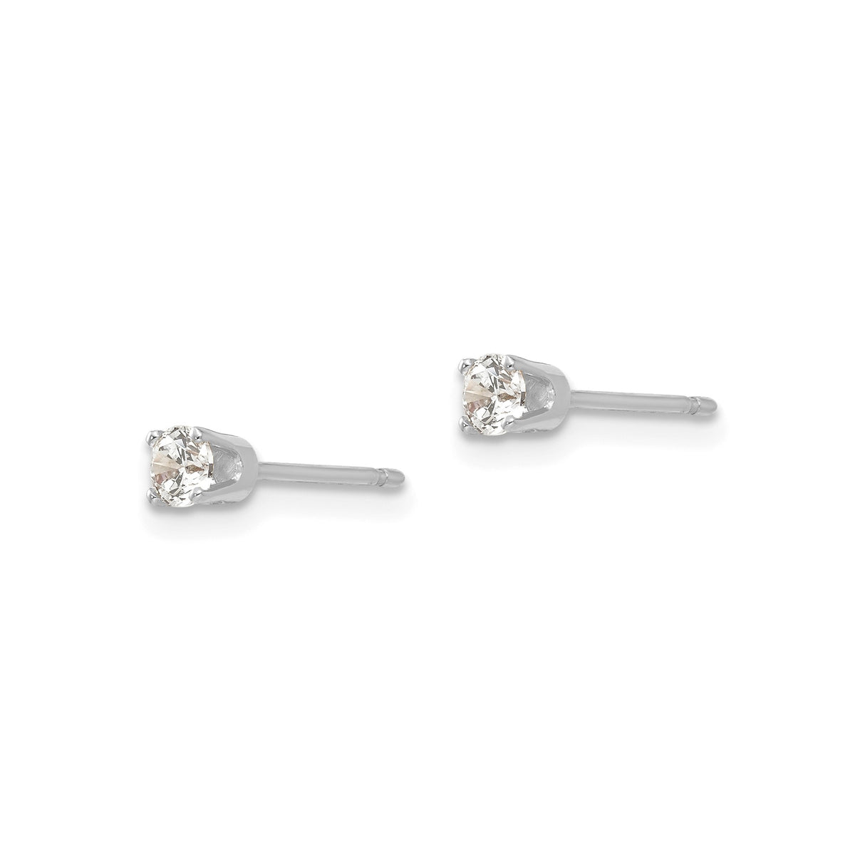 14k White Gold Stud Earrings, Round Cut Cubic Zirconia Solitaire in Prong Setting