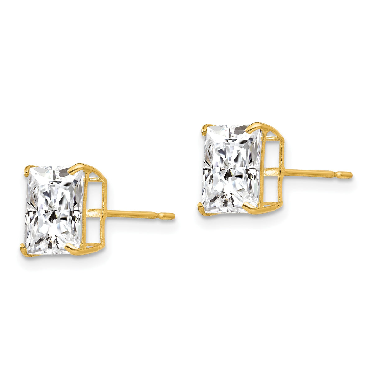 14k Yellow Gold Princess Cut Stud Earrings with Cubic Zirconia, Classic Four Prong Solitaire Design