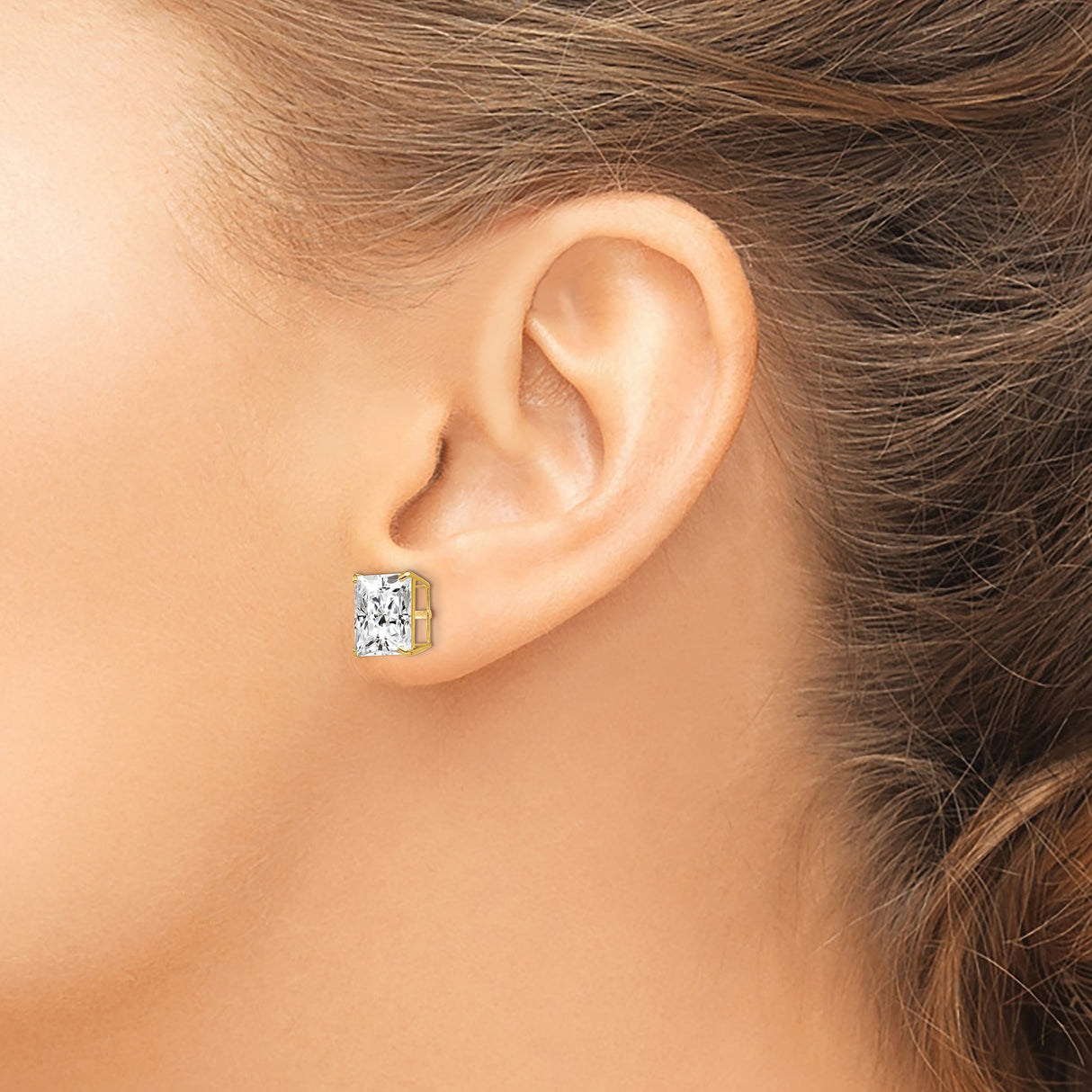 14k Yellow Gold Princess Cut Stud Earrings with Clear Cubic Zirconia Stones, Square Design