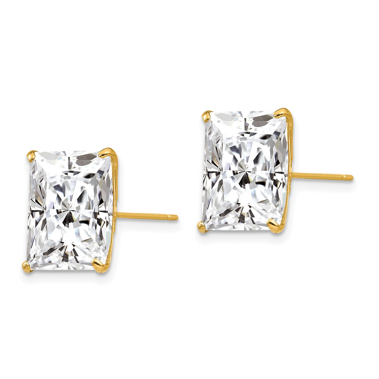 14k Yellow Gold Princess Cut Stud Earrings with Clear Cubic Zirconia , Minimalist Design