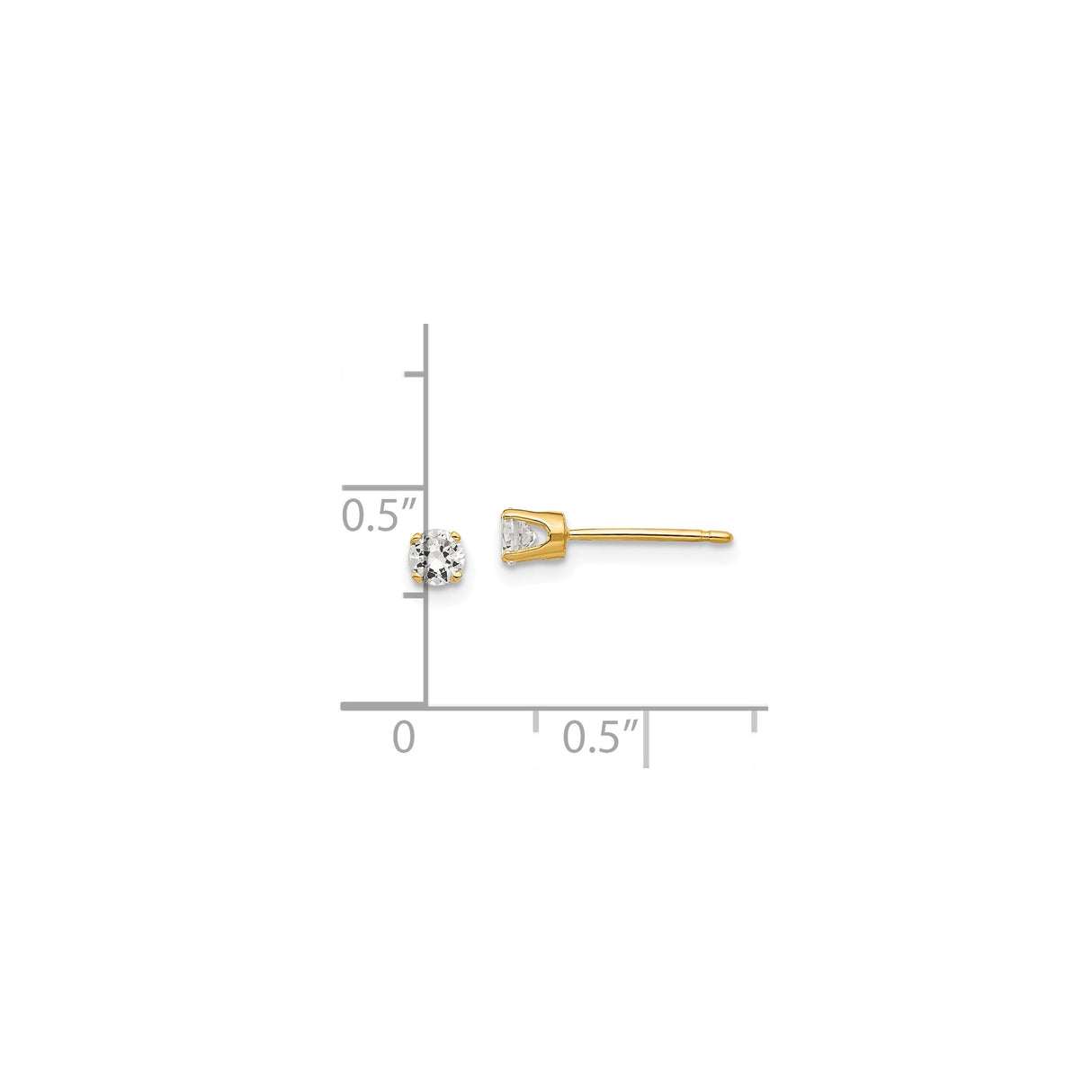 14k Yellow Gold Stud Earrings with Round Cut Cubic Zirconia, Classic Four Prong Setting