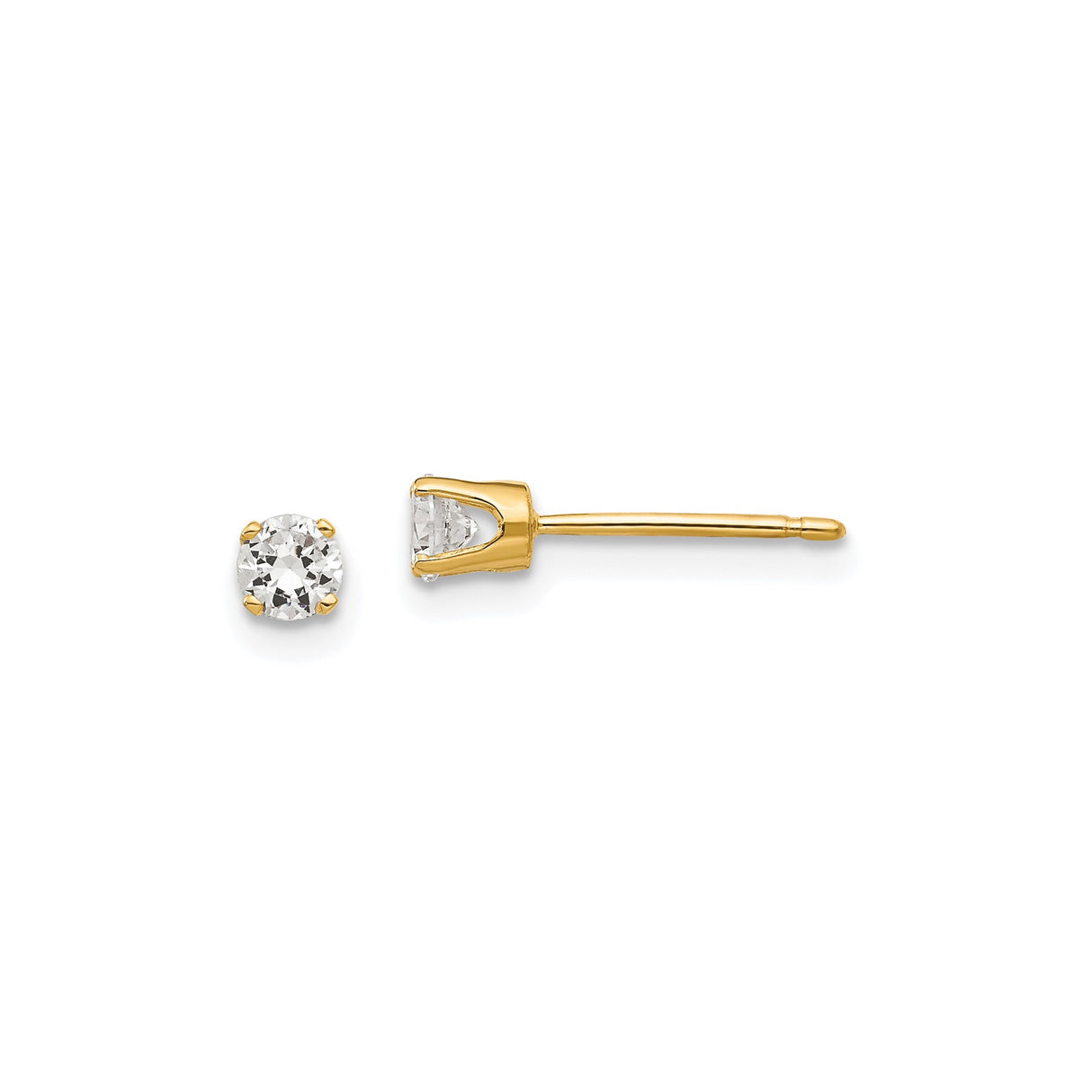 14k Yellow Gold Stud Earrings with Round Cut Cubic Zirconia, Classic Four Prong Setting