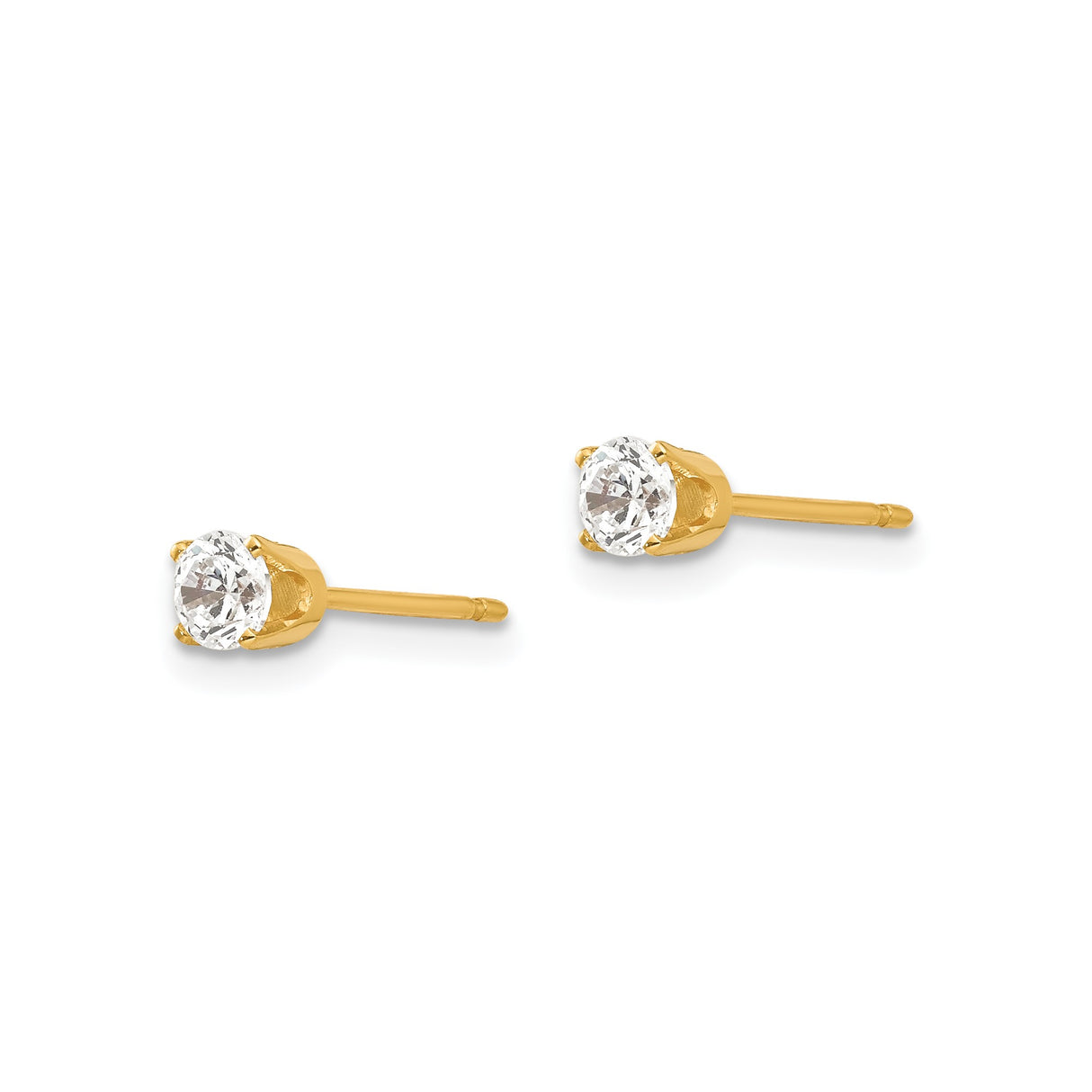 14k Yellow Gold Stud Earrings with Cubic Zirconia, Solitaire Four Prong Setting, Minimalist Style