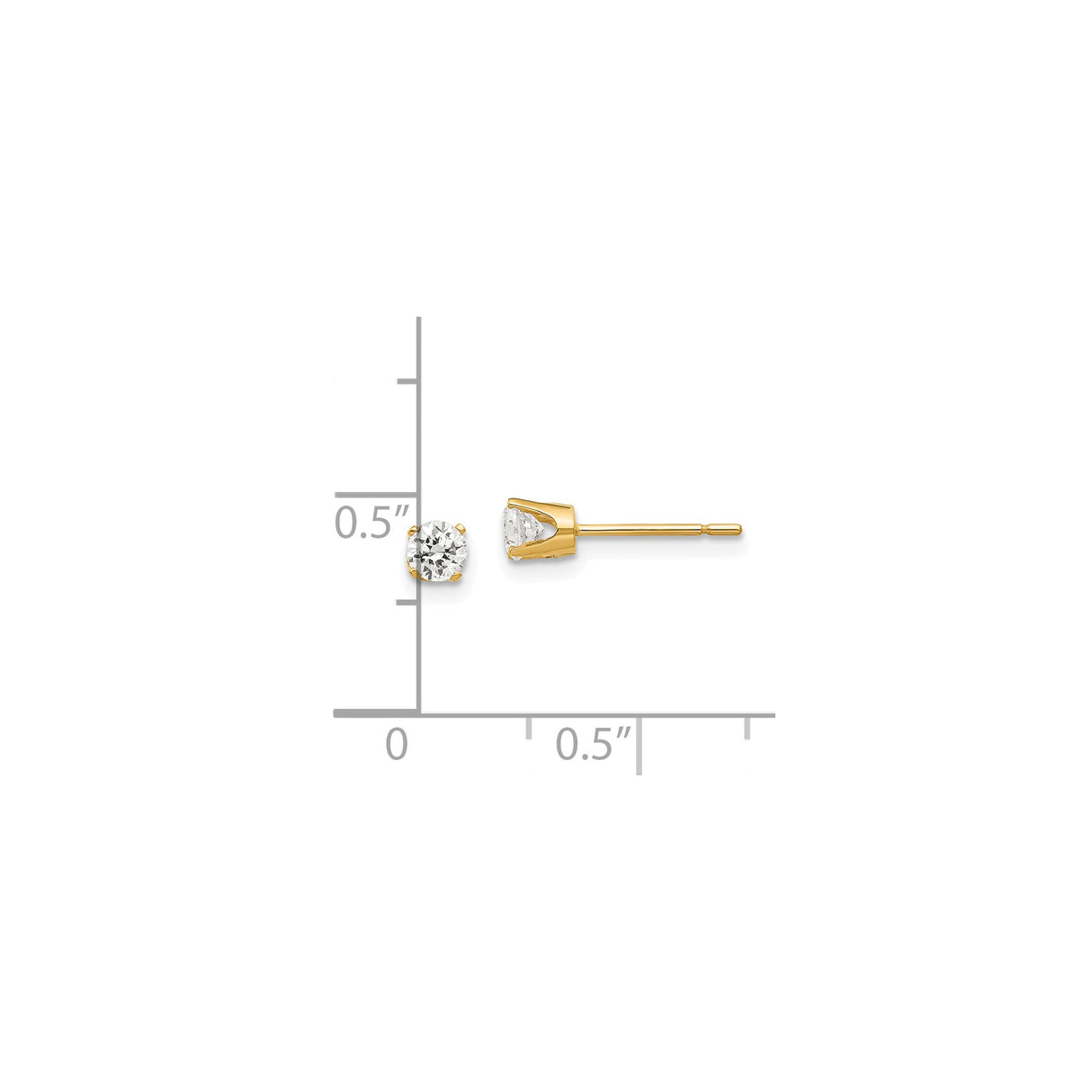 14k Yellow Gold Stud Earrings with Cubic Zirconia, Solitaire Four Prong Setting, Minimalist Style