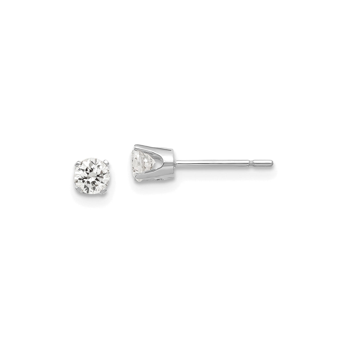 14k White Gold Stud Earrings with Cubic Zirconia in Classic Four Prong Setting