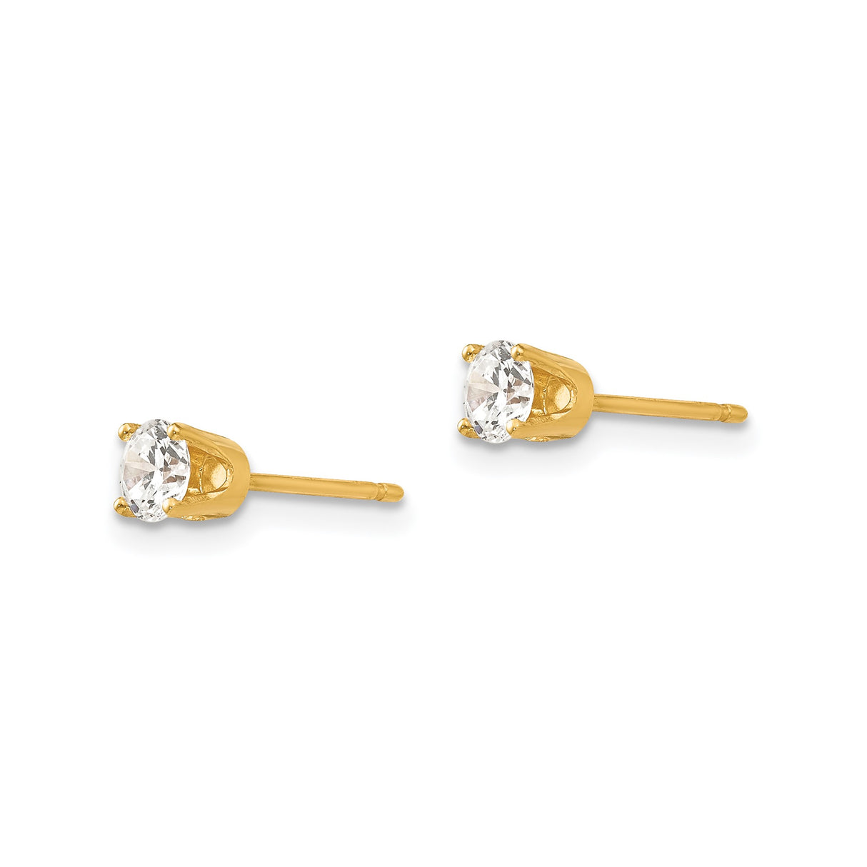 14k Yellow Gold Stud Earrings with Cubic Zirconia, Classic Four Prong Setting, Minimalist Design