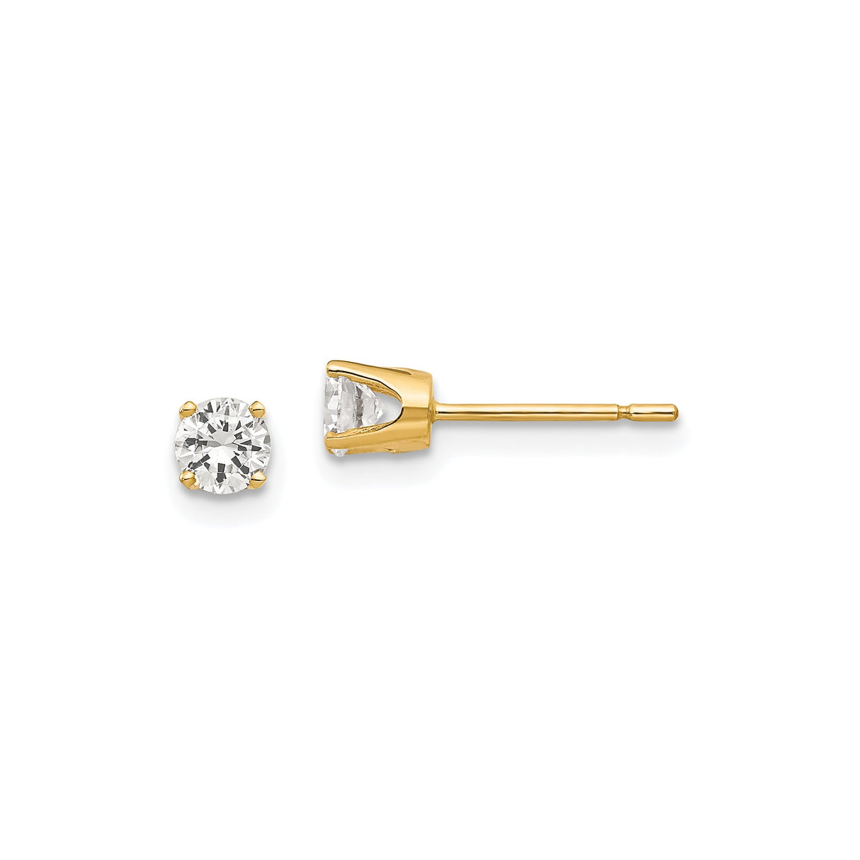 14k Yellow Gold Stud Earrings with Cubic Zirconia, Classic Four Prong Setting, Minimalist Design