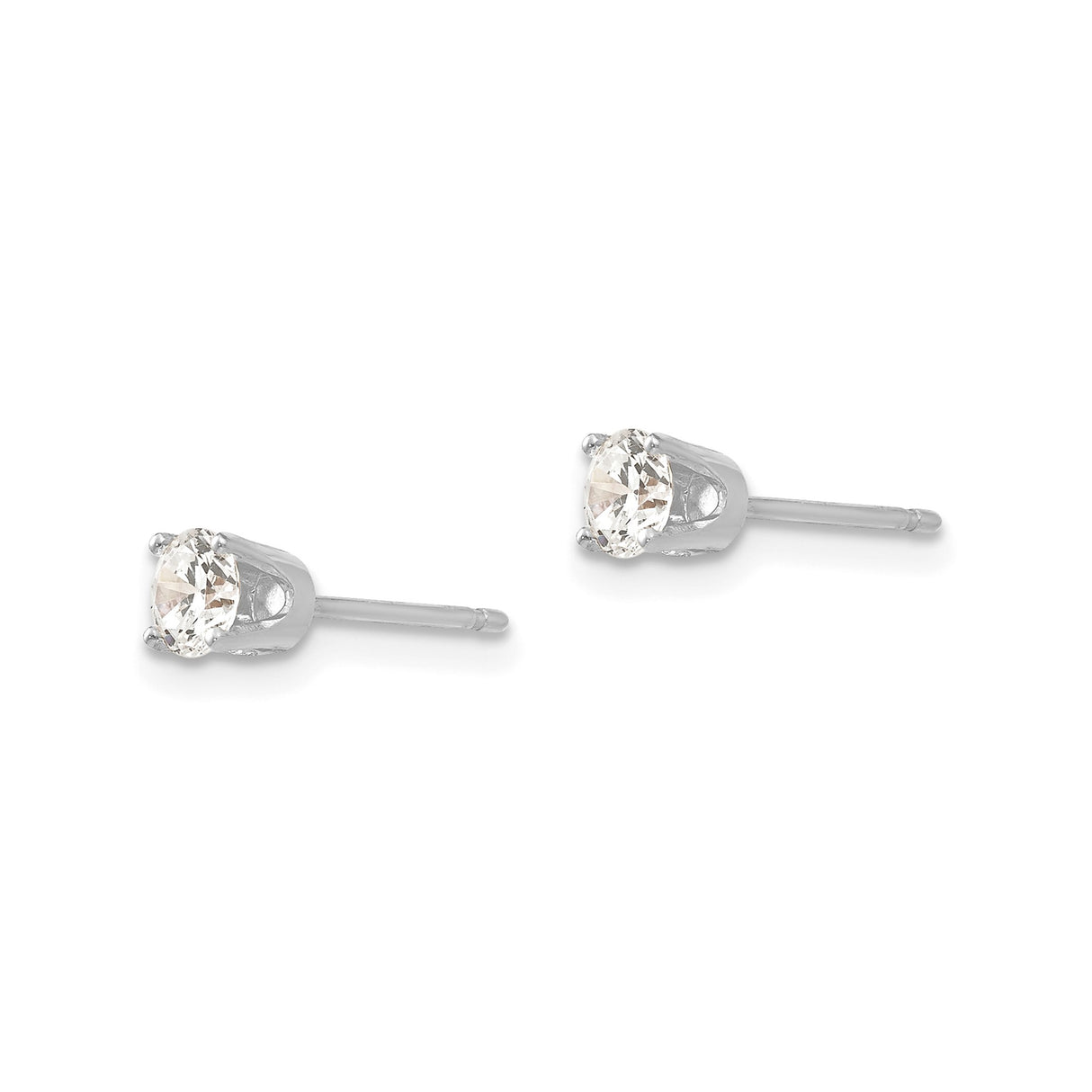 14k White Gold Diamond Stud Earrings with Cubic Zirconia, Four-Prong Solitaire Design