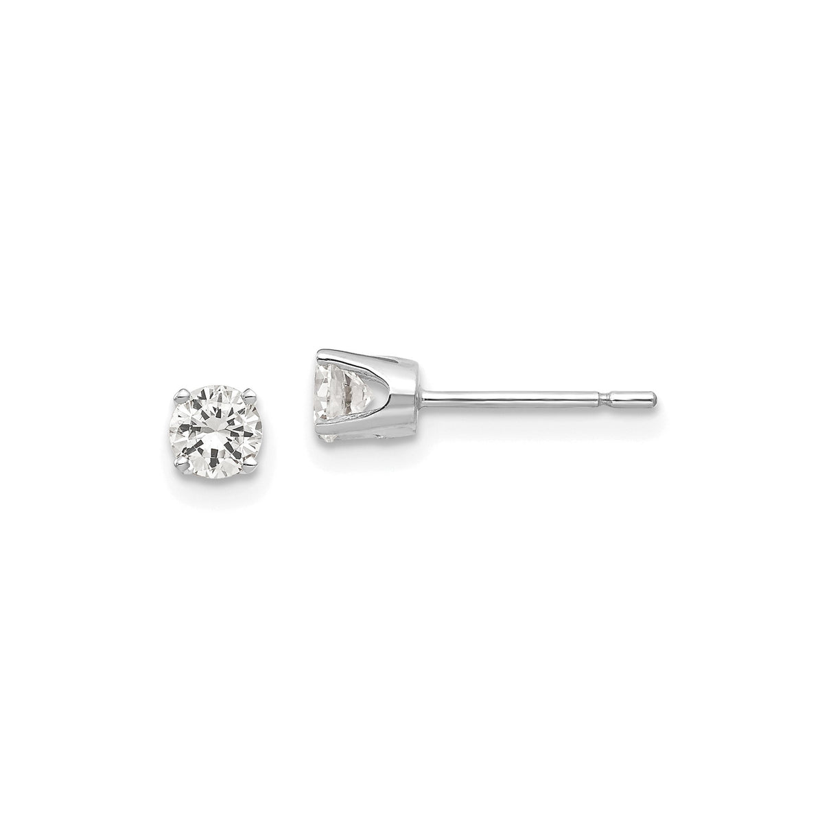 14k White Gold Diamond Stud Earrings with Cubic Zirconia, Four-Prong Solitaire Design