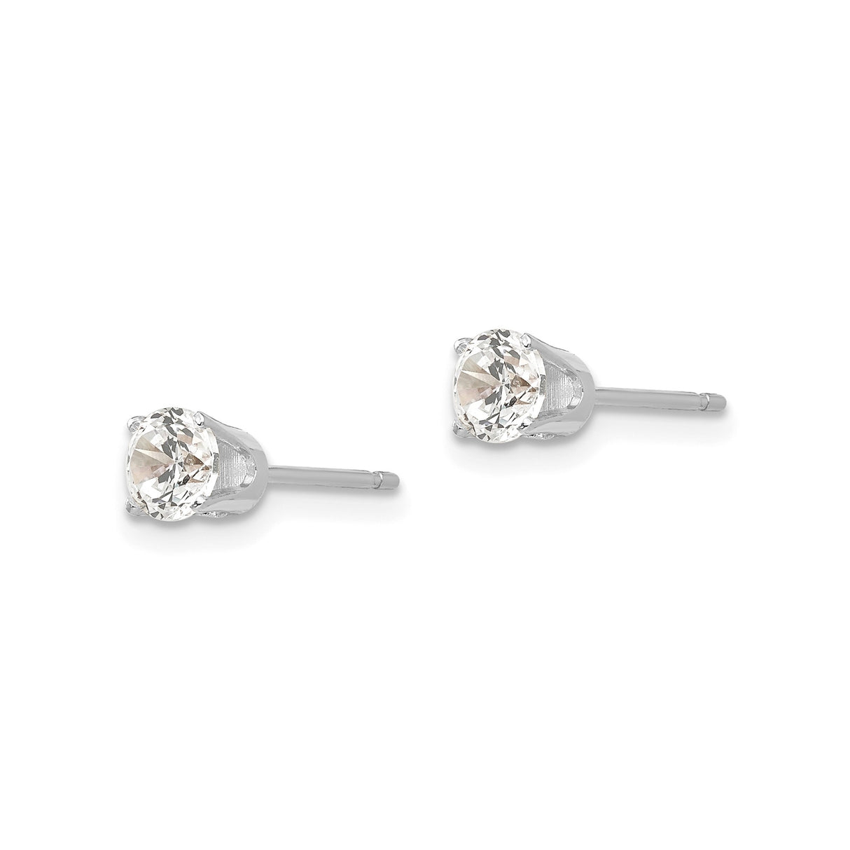14k White Gold Stud Earrings with Cubic Zirconia, Classic Four Prong Setting, Minimalist Design