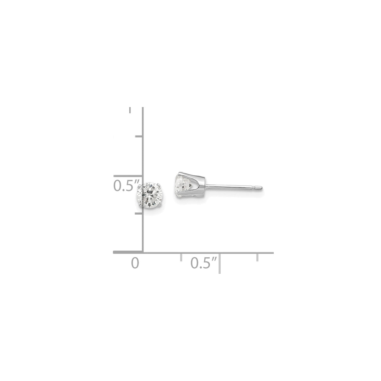 14k White Gold Stud Earrings with Cubic Zirconia, Classic Four Prong Setting, Minimalist Design