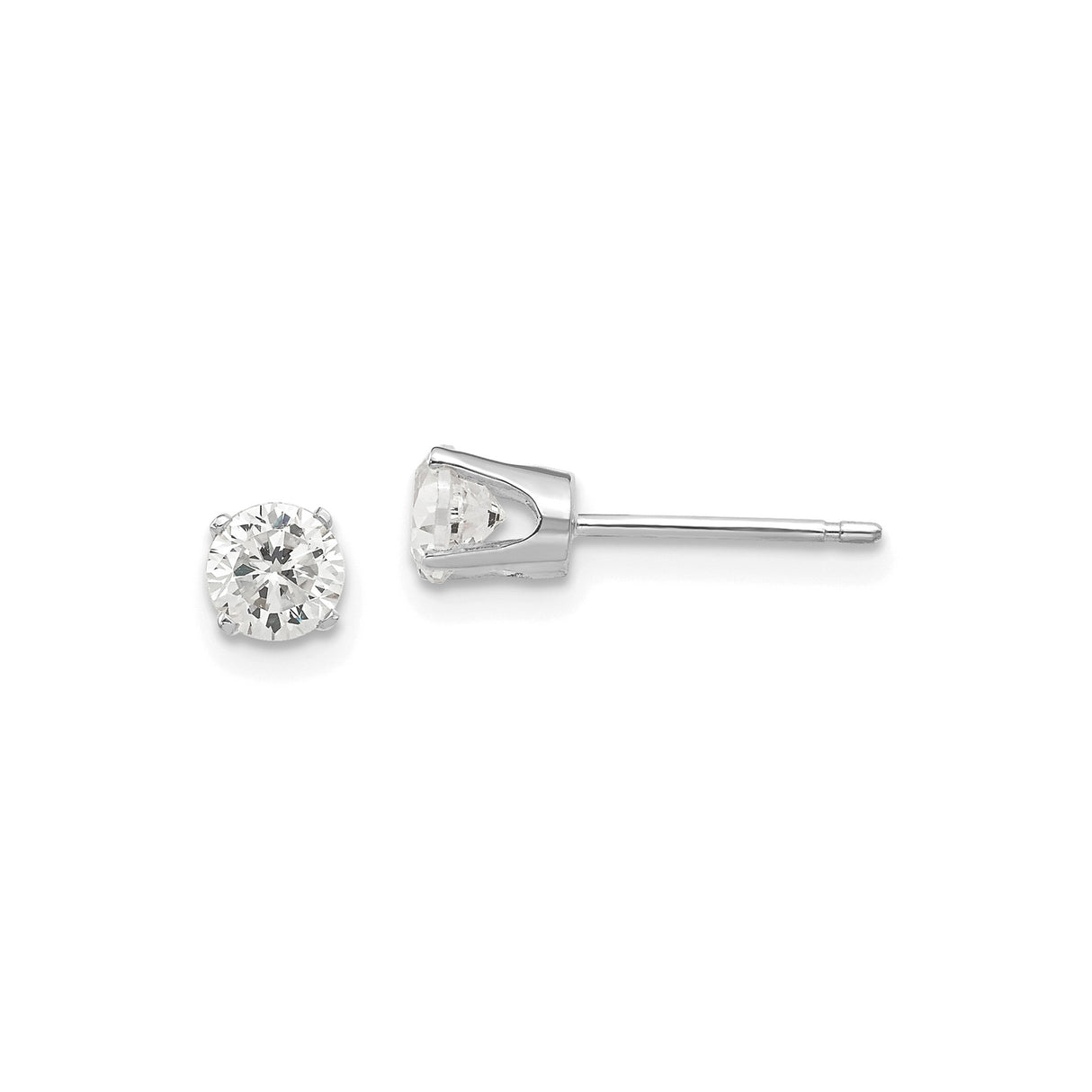 14k White Gold Stud Earrings with Cubic Zirconia, Classic Four Prong Setting, Minimalist Design