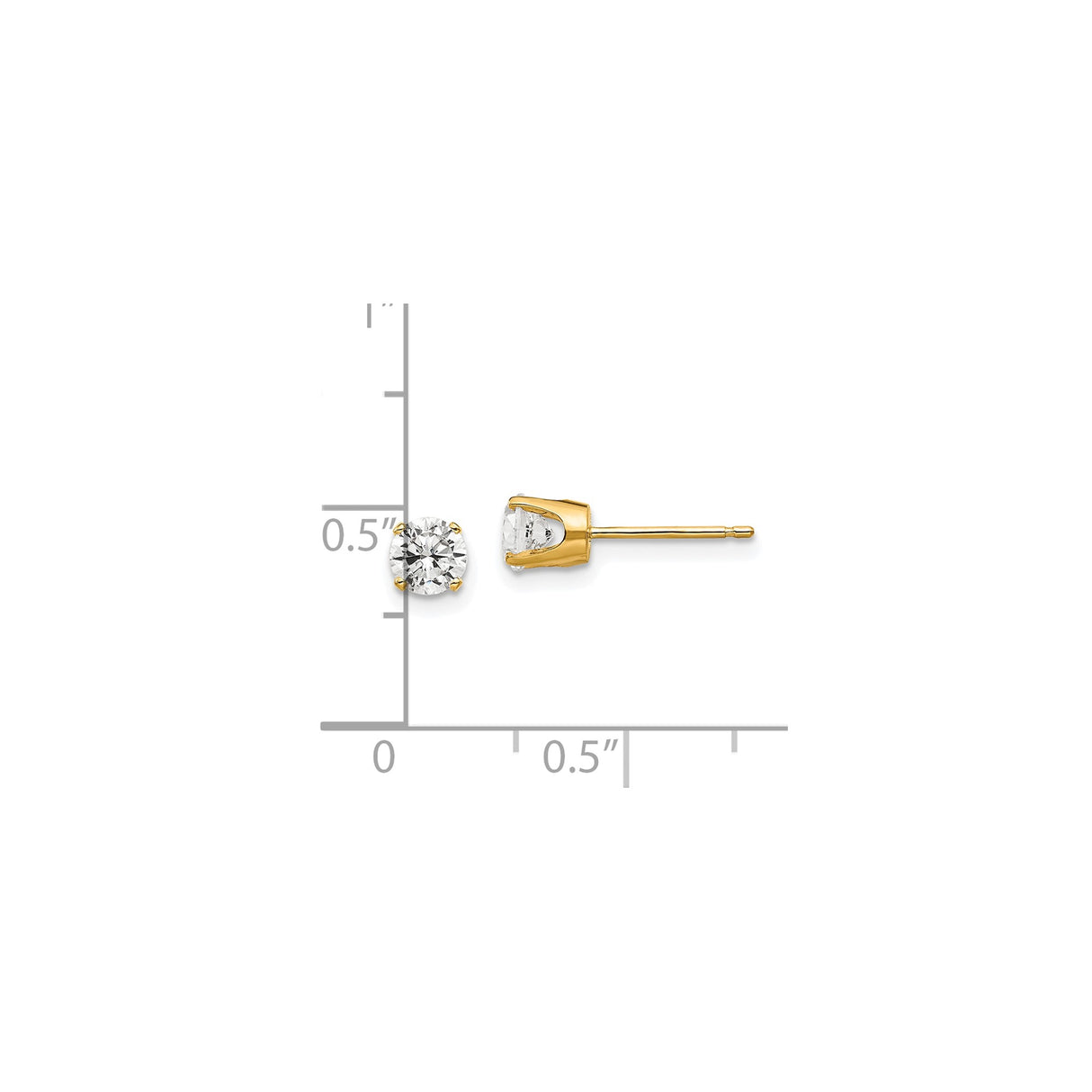 14k Yellow Gold Stud Earrings with Round Cubic Zirconia in Solitaire 4-Prong Basket Setting
