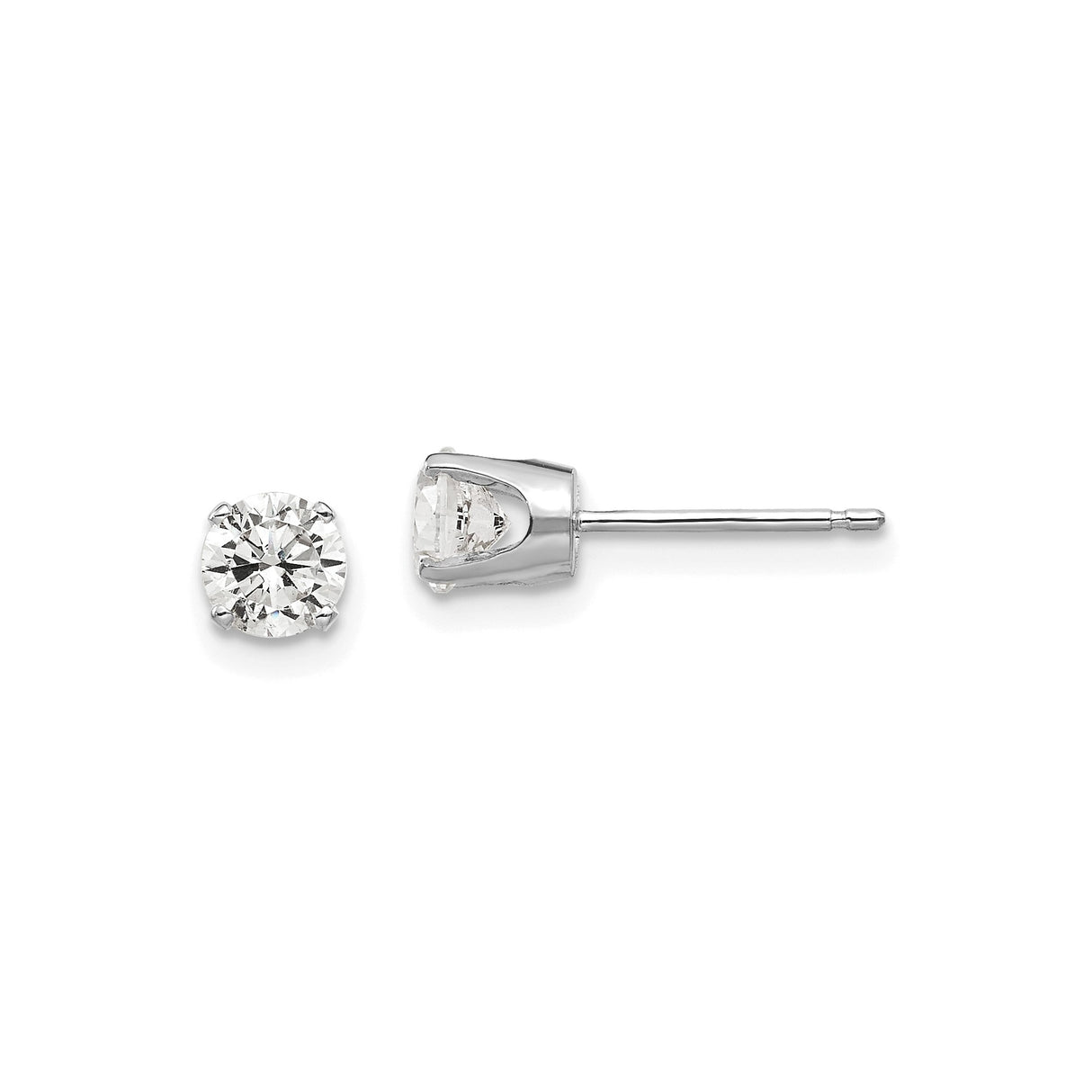 14k White Gold Diamond Stud Earrings with Cubic Zirconia, Four Prong Setting, Minimalist Style