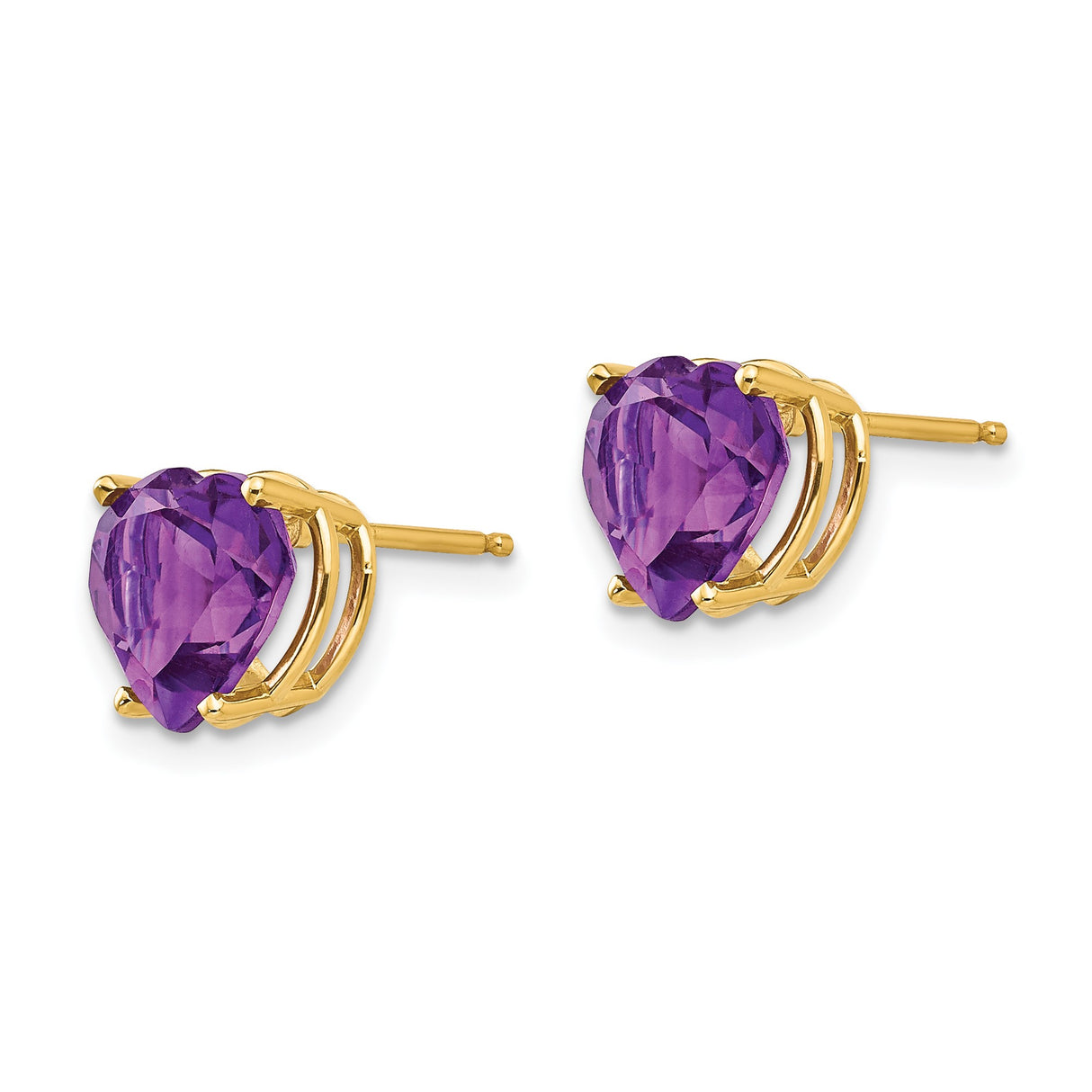 14k Yellow Gold Heart Stud Earrings with Amethyst, Romantic Jewelry for Women