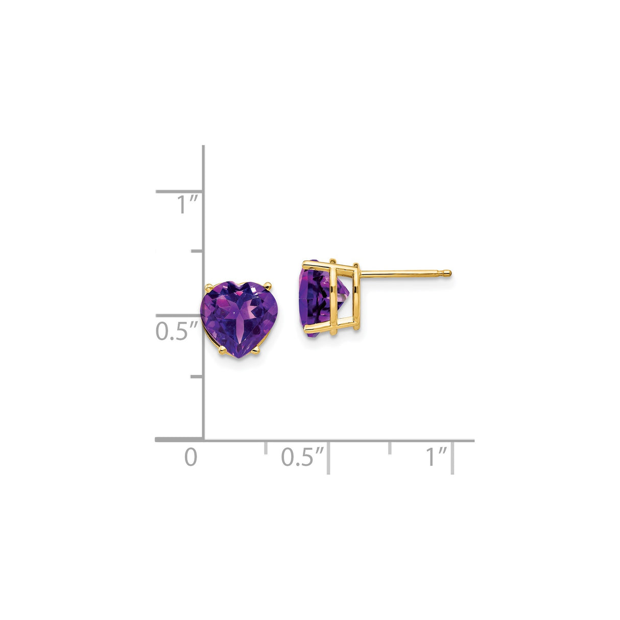 14k Yellow Gold Heart Stud Earrings with Amethyst, Romantic Jewelry for Women