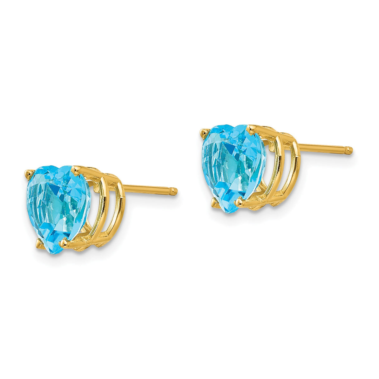 14k Yellow Gold Heart Shaped Blue Topaz Stud Earrings for Women